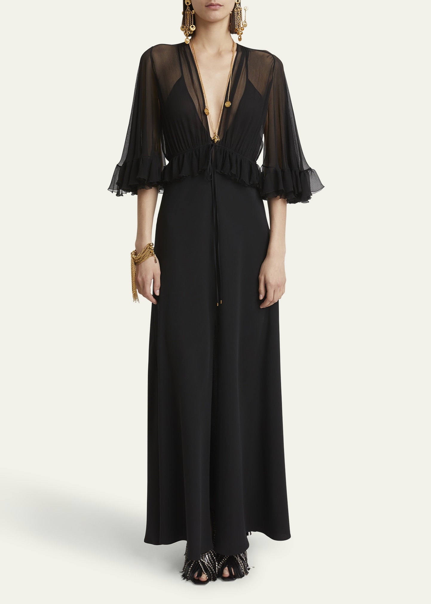 Ruffle Shrug Silk Maxi Dress - 2