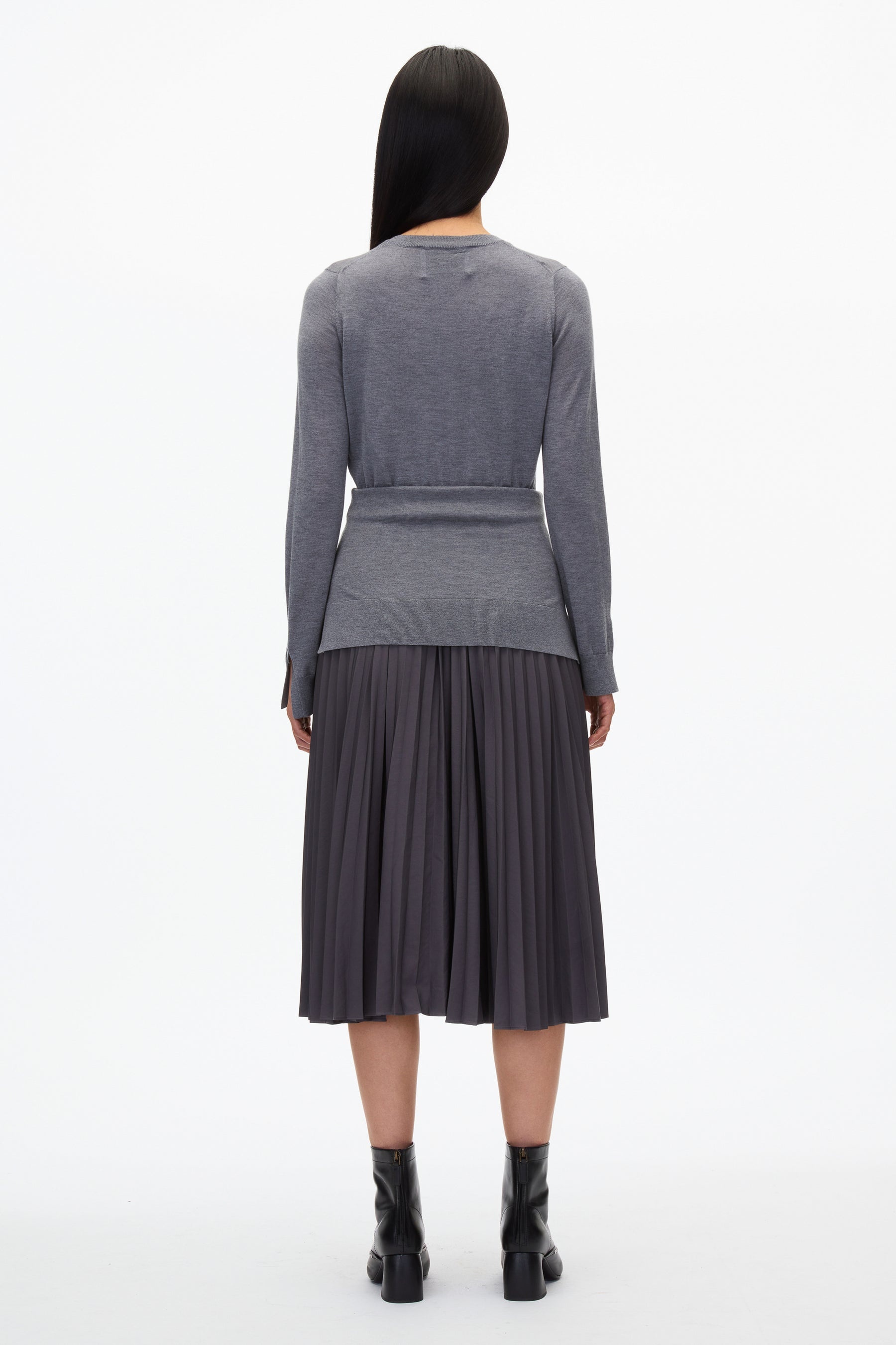 Combo Pleated Dress with Tie Waist - 3