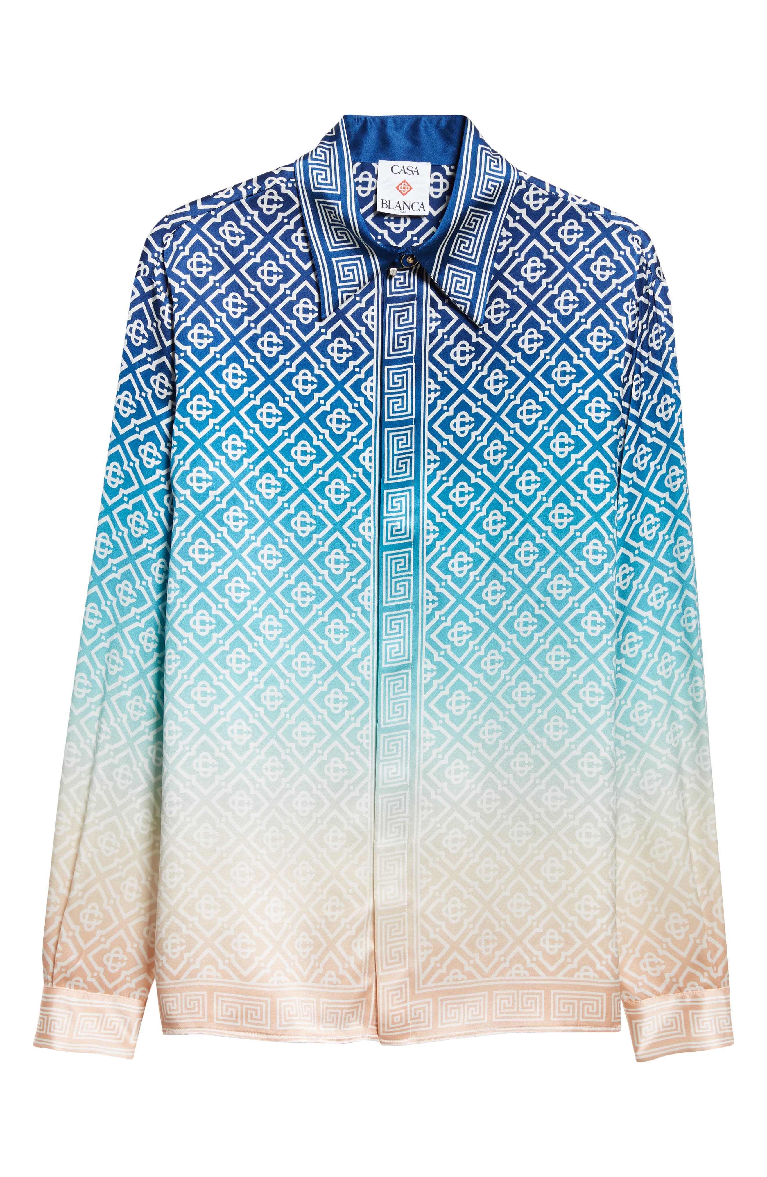 Casablanca Gradient Monogram Silk Button-Up Shirt in Blue Gradient at Nordstrom - 5