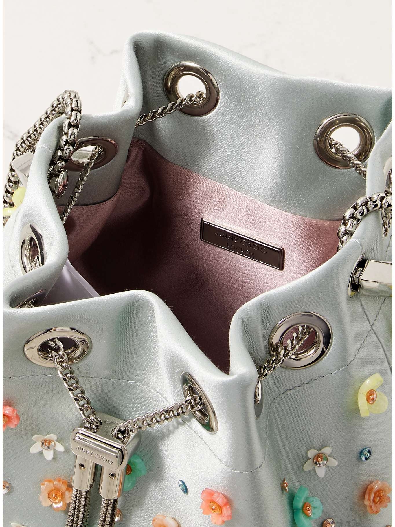 Bon Bon embellished satin bucket bag Light green - 5