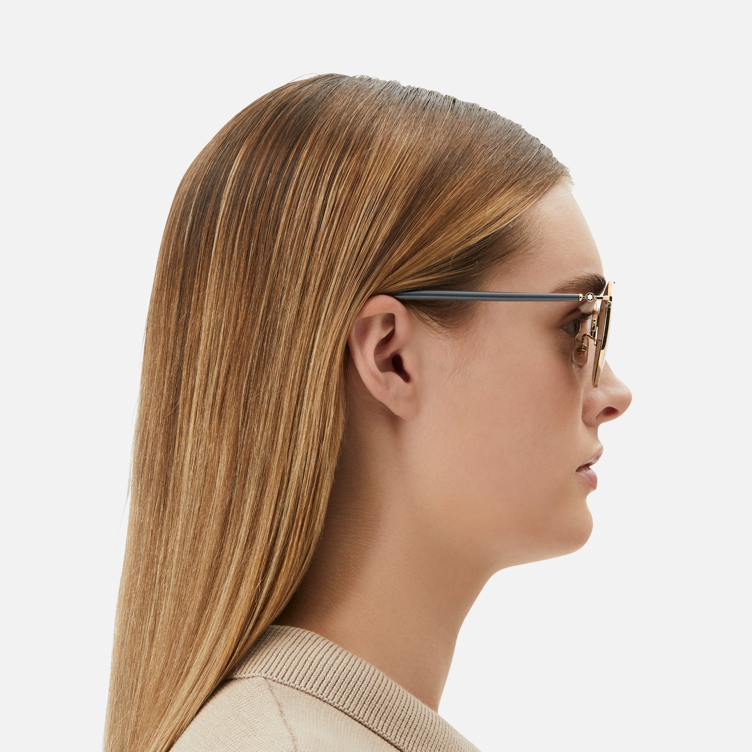Squared Sunglasses with Gray and Gold Colored Metal Frame - 3