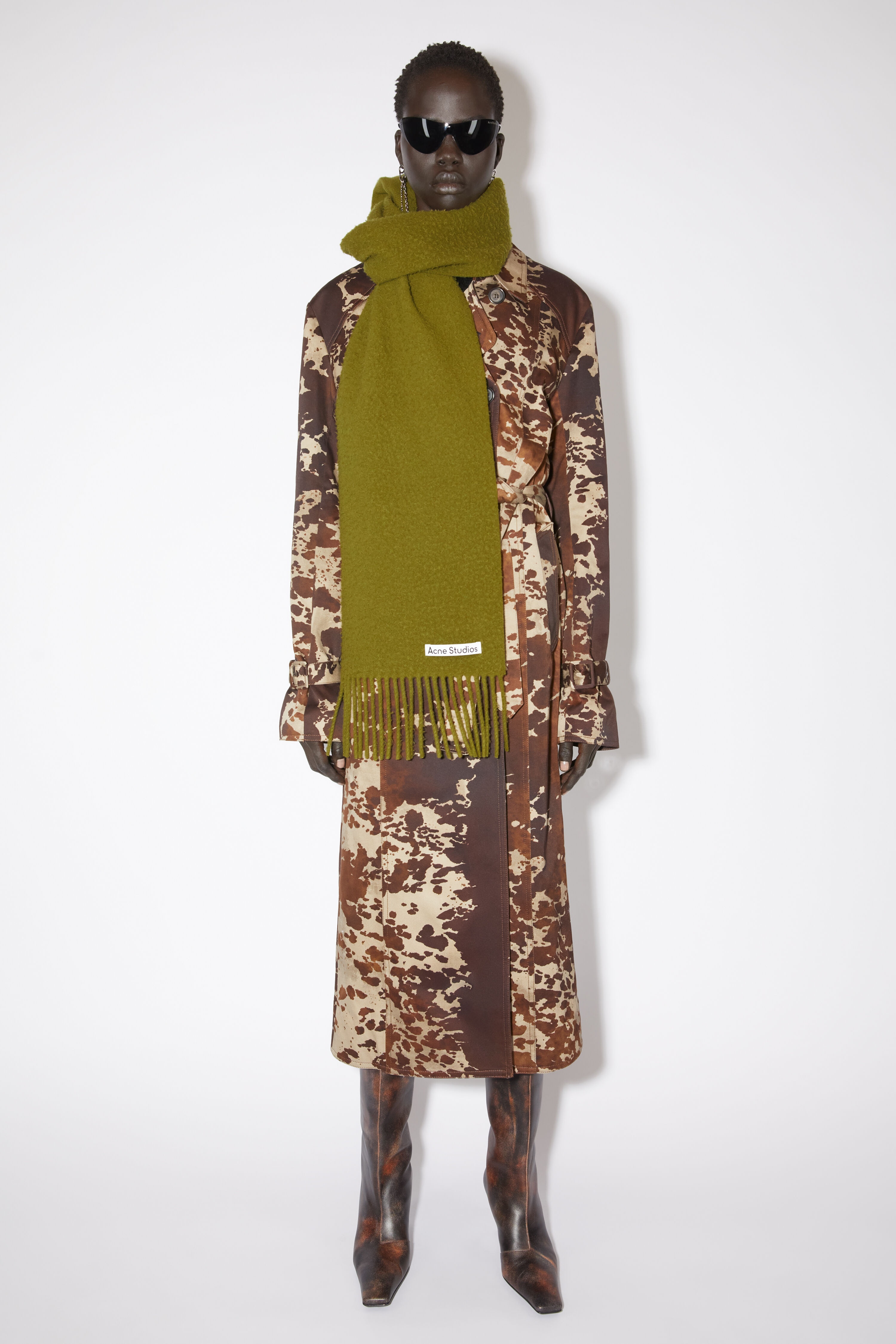 Wool fringe scarf - Olive green - 2