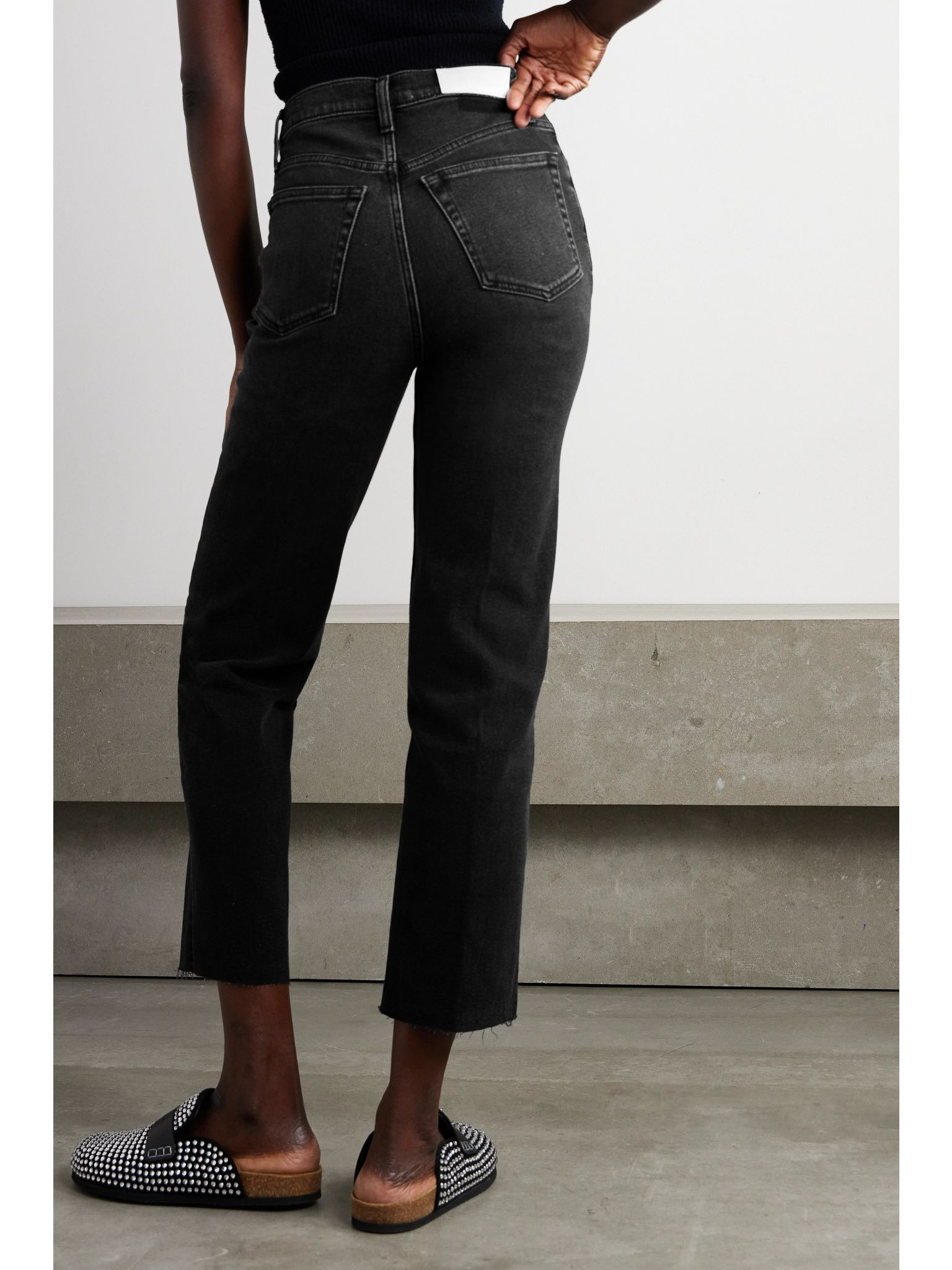 70s Stove Pipe cropped distressed high-rise straight-leg jeans Black - 3