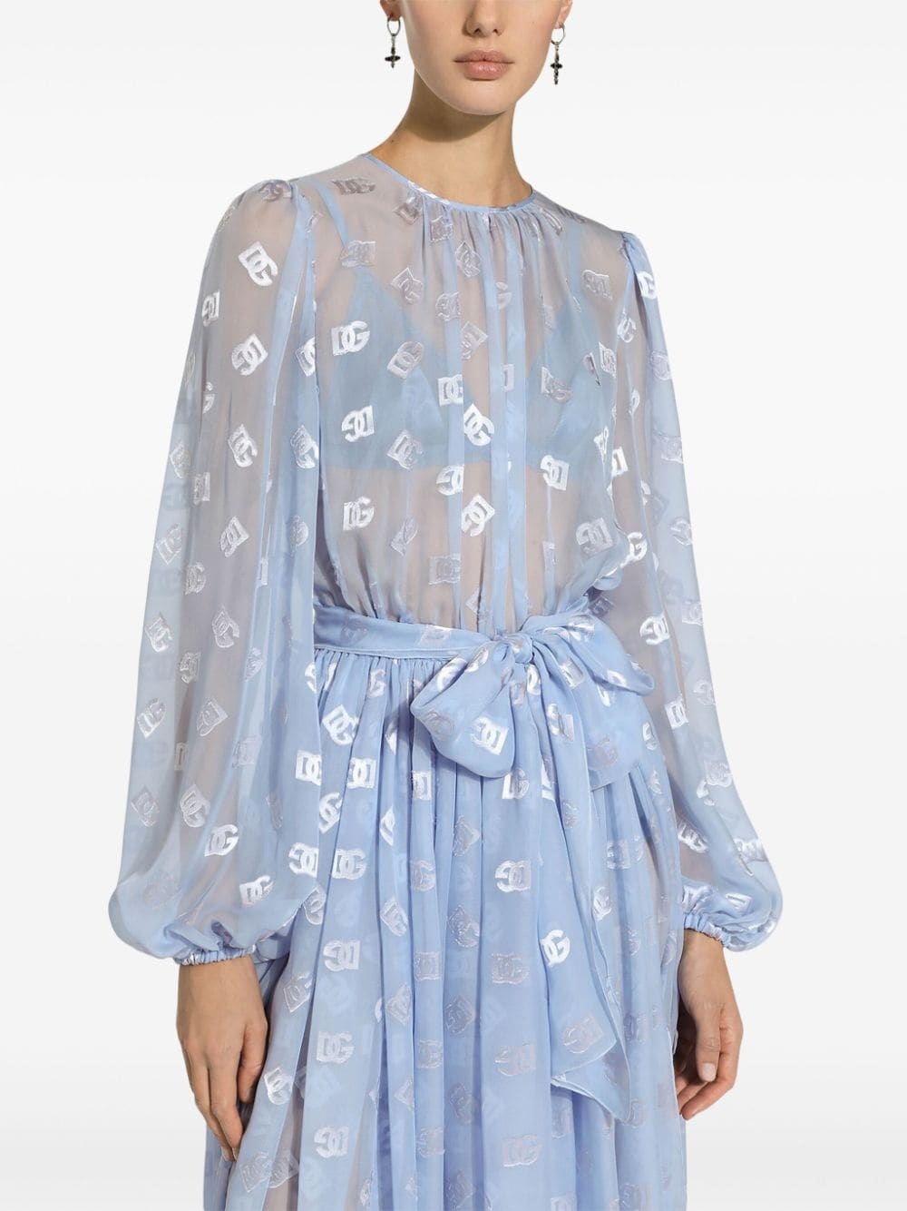 monogram-jacquard chiffon midi dress - 5