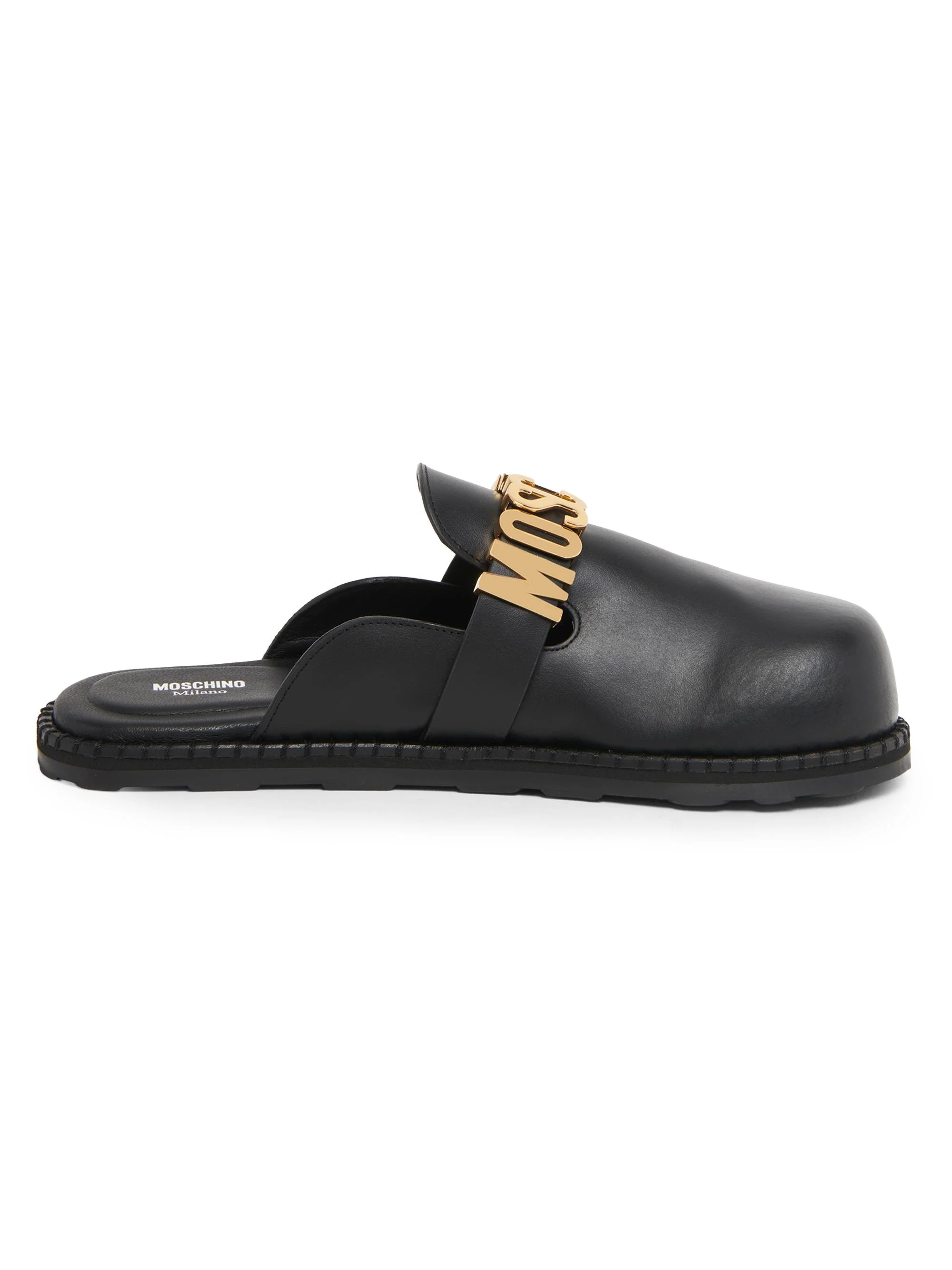 Men's Logo Leather Mules - Black - 1