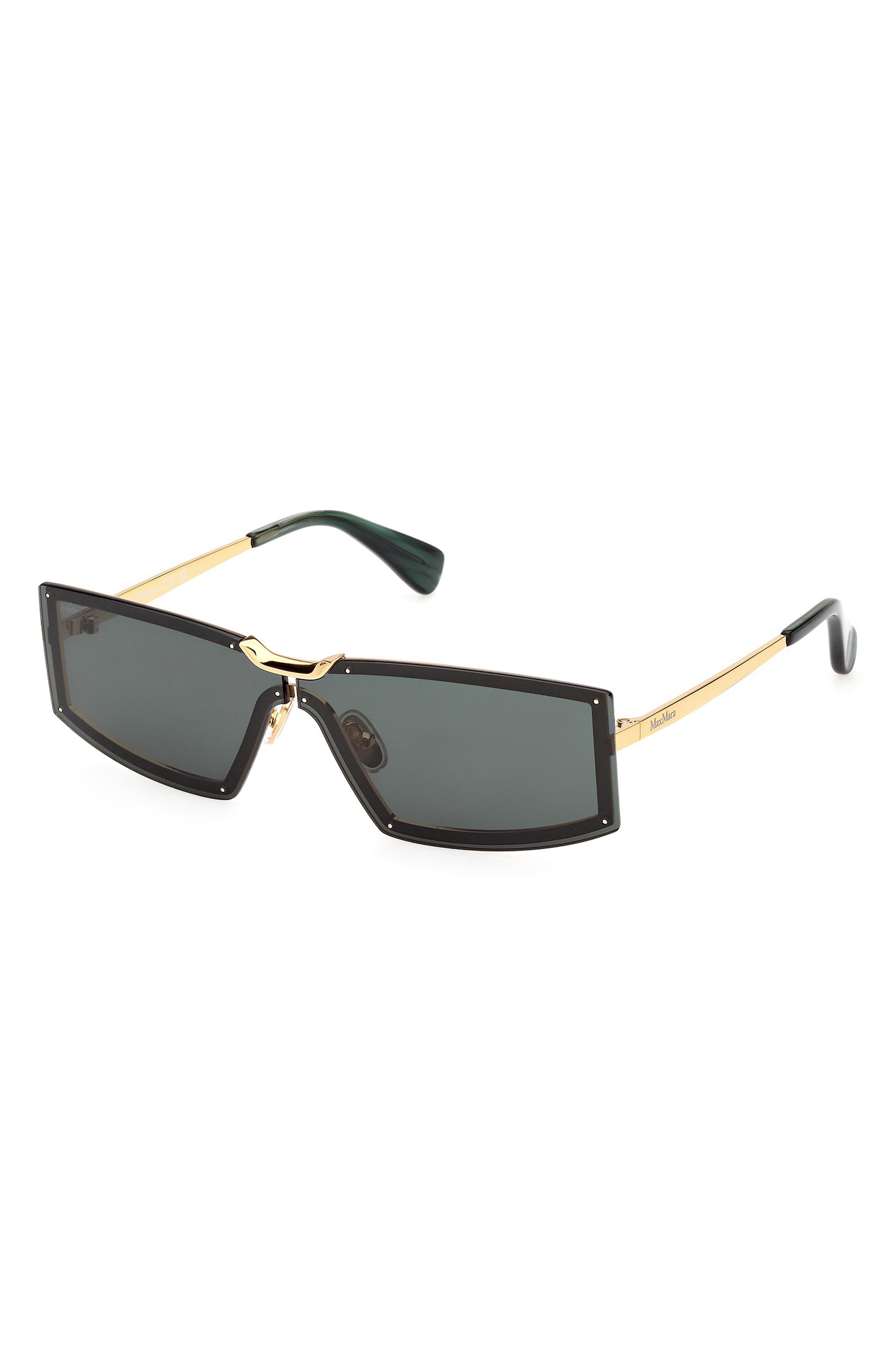 Max Mara 68mm Oversize Rectangular Sunglasses in Gold/Strpd Emerald /Emerald at Nordstrom - 2
