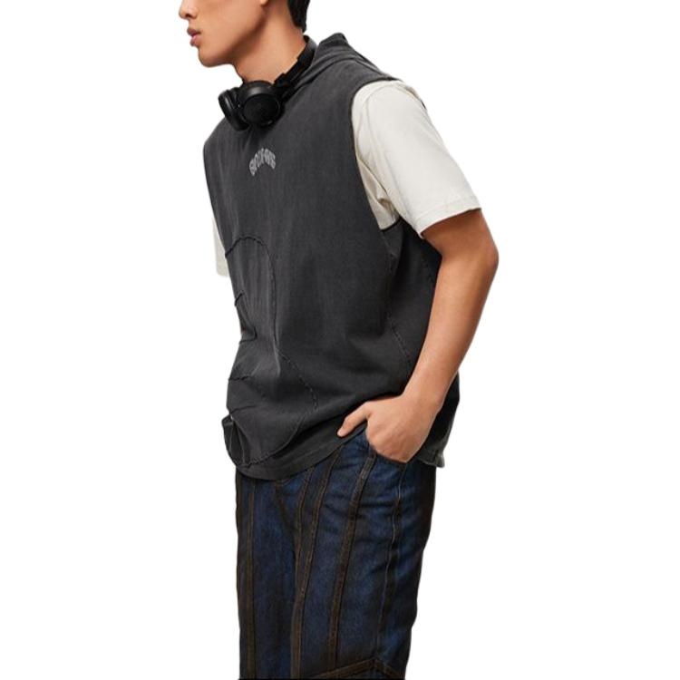 Li-Ning BadFive Graphic Sleeveless Hoodie 'Washed Black' AVSU437-1 - 6