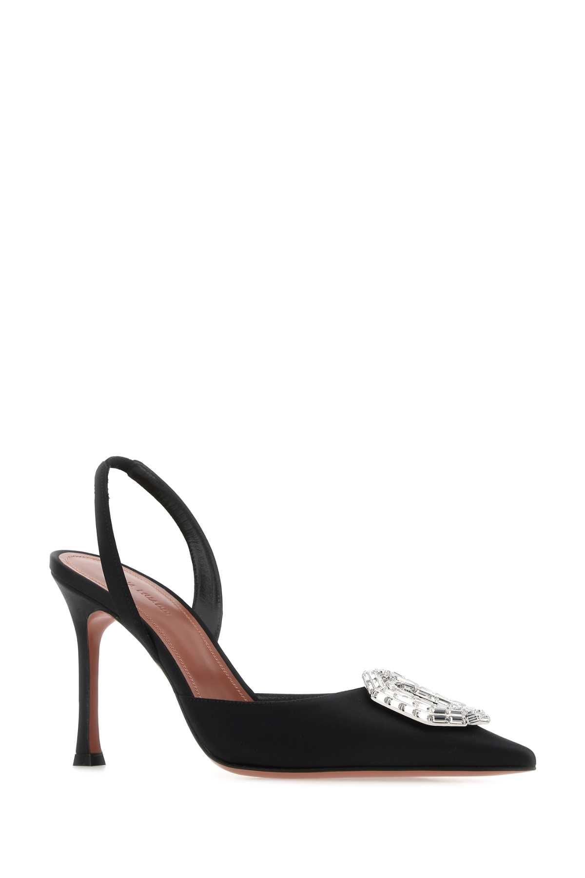 Amina Muaddi Women Black Satin Camelia Pumps - 2