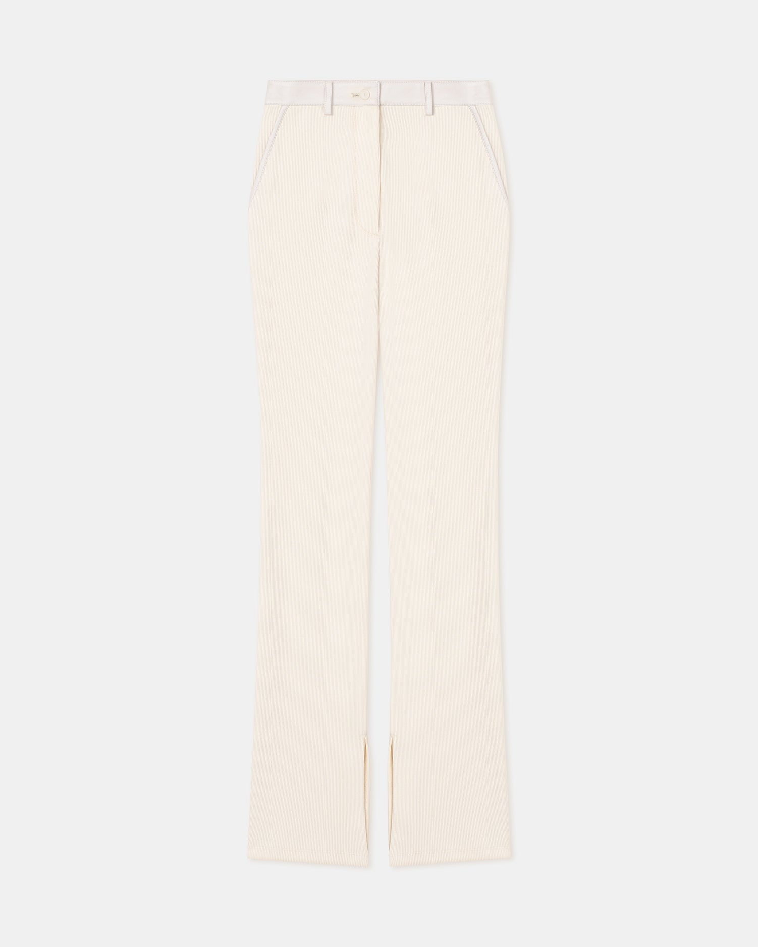 Leather-Trimmed Ribbed-Jersey Pants - 1