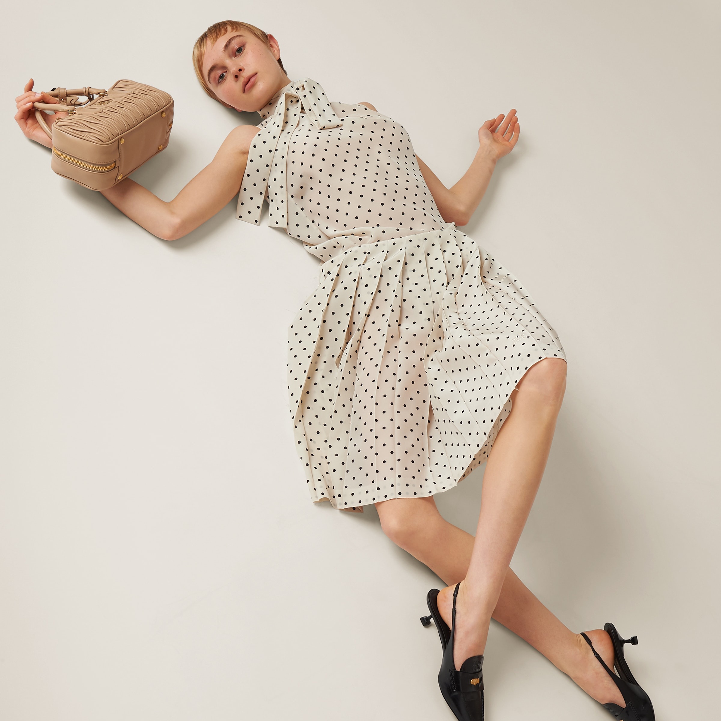 Miu Miu Polka-dot crepe de chine skirt | REVERSIBLE
