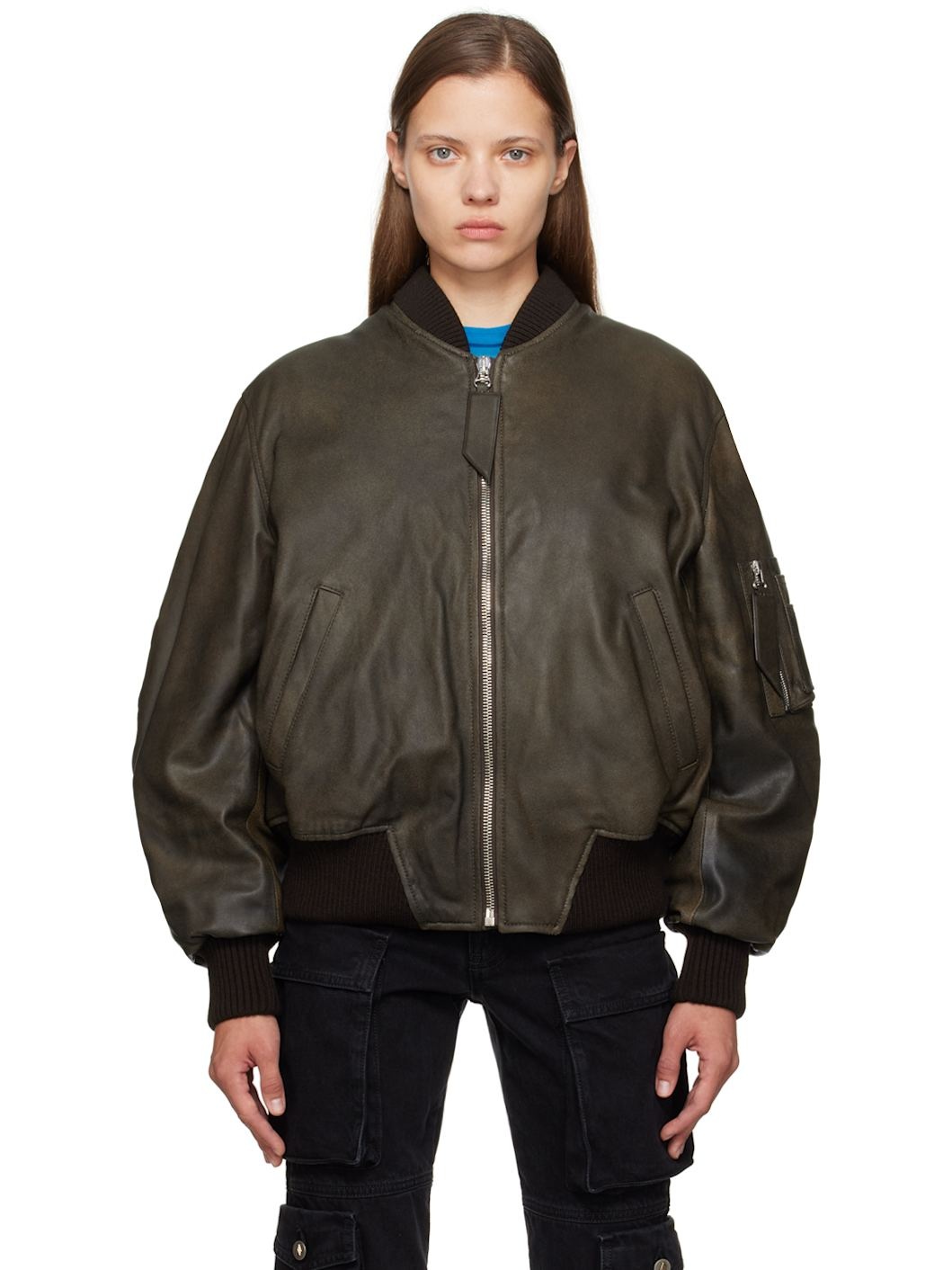 SSENSE Exclusive Brown Anja Leather Bomber Jacket - 1