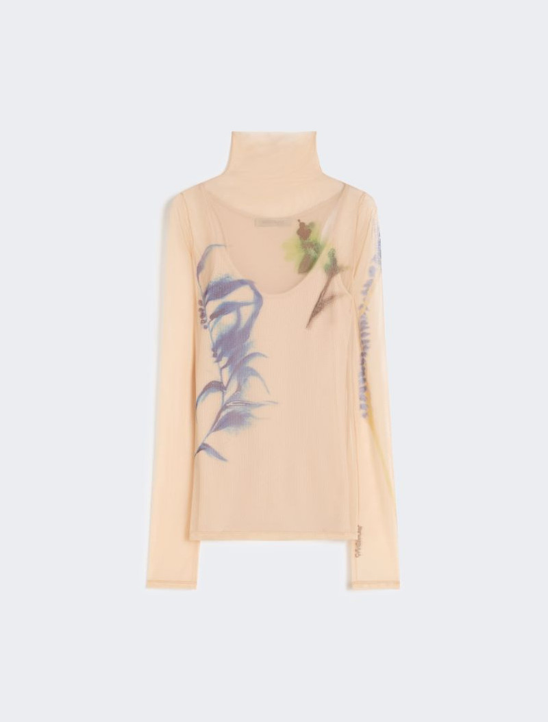 High-neck stretch tulle top - antique rose 1
