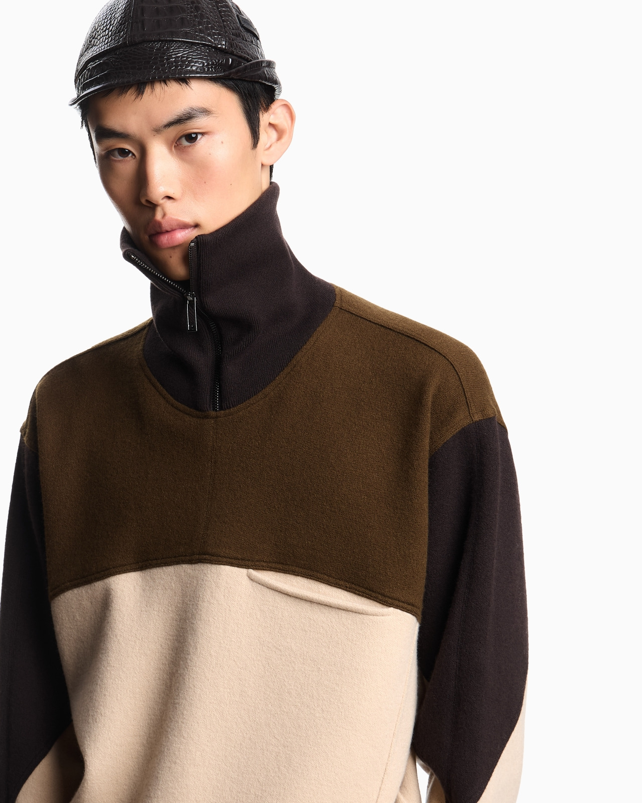 MOCK-NECK JUMPER IN A WOOL COLOUR-BLOCK JACQUARD - 5