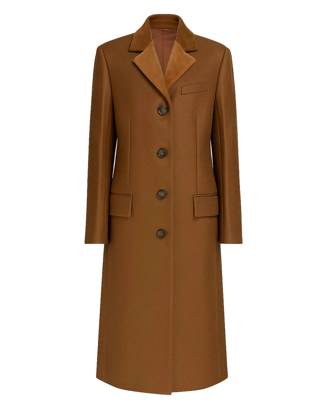 BROWN WOOL FELT COAT WITH VELVET DETAILS - 1