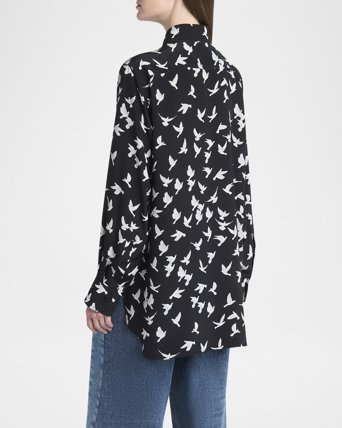 Flying Bird Silk Oversized Button-Down Shirt - 3