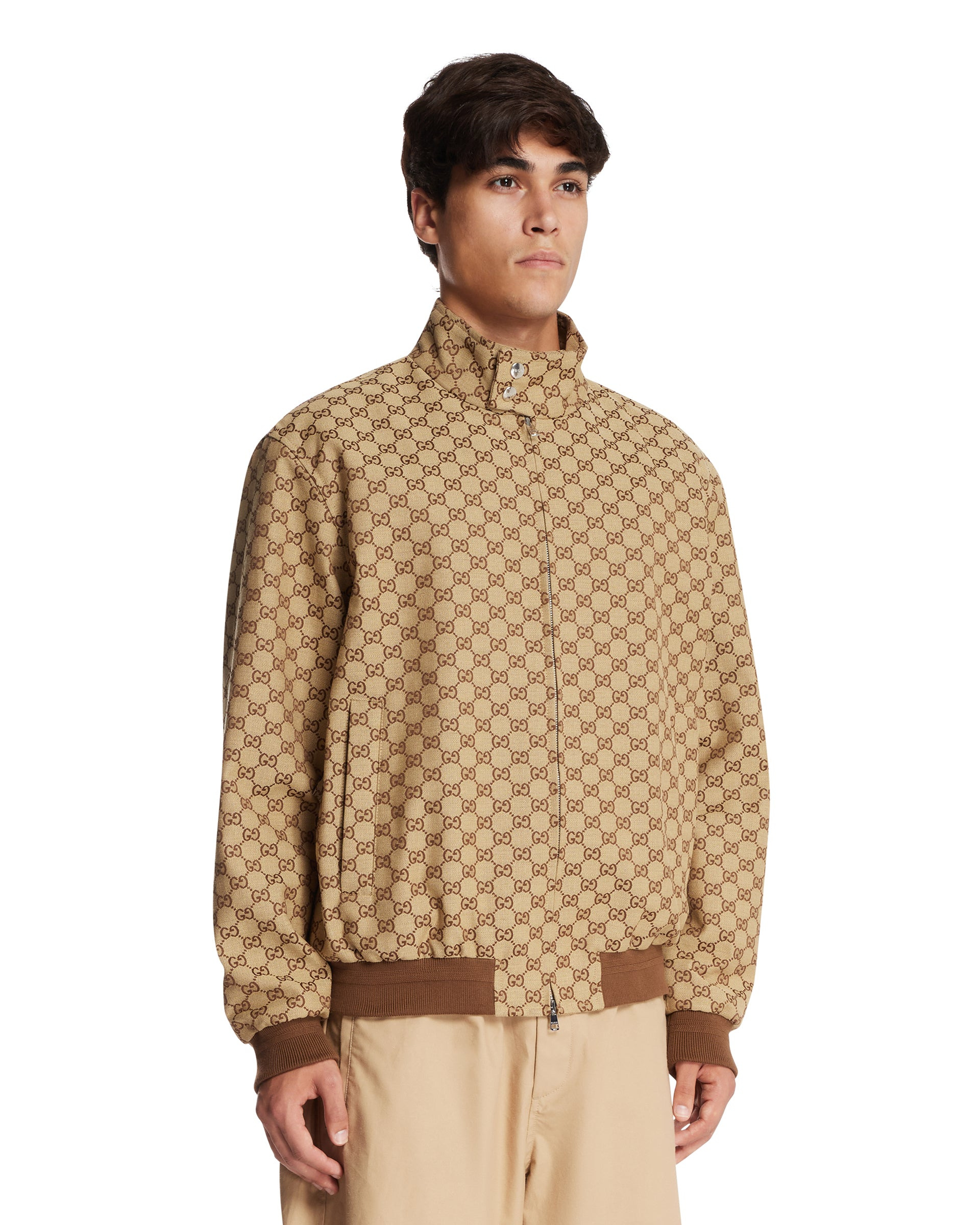 Beige GG Fabric Bomber Jacket - 4