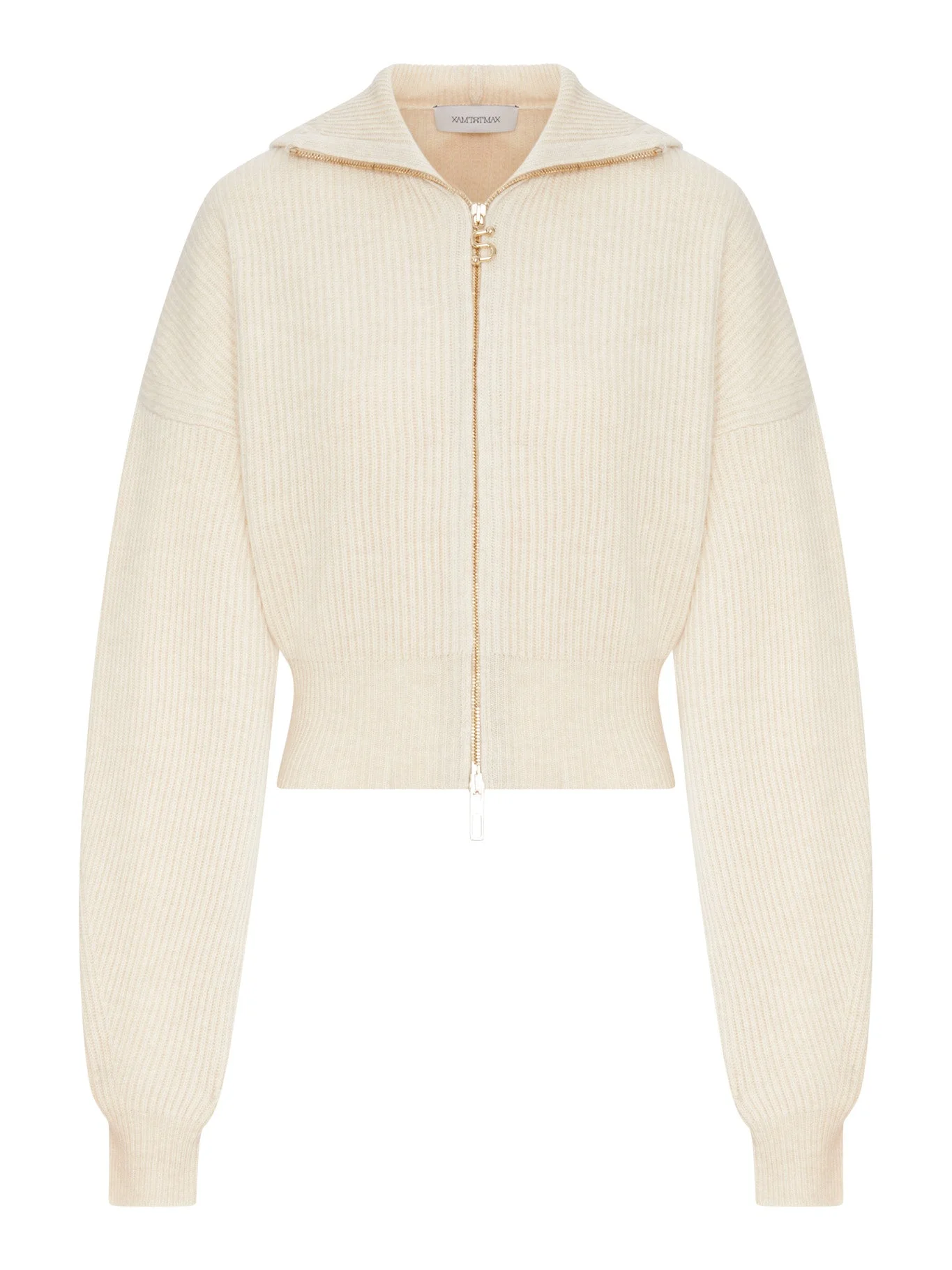 RIBBED WOOL CARDIGAN WITH WIDE COLLAR - 1