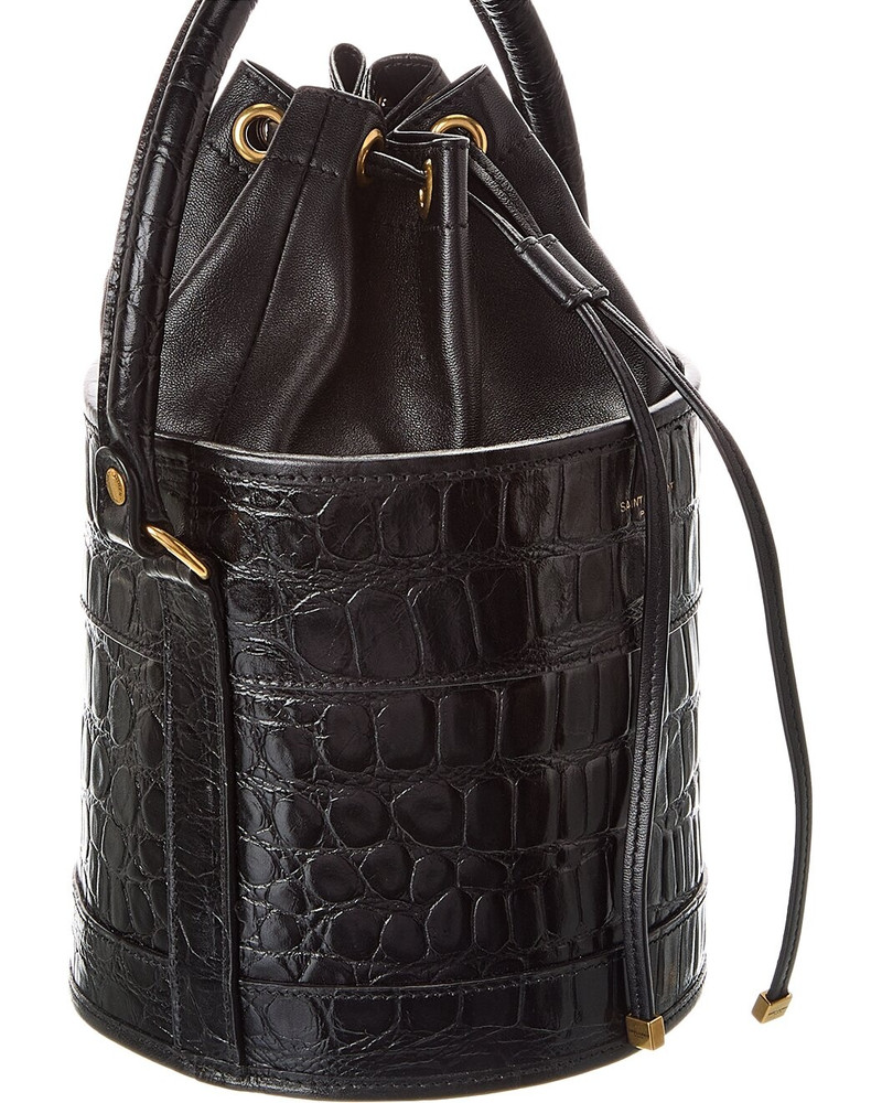 Saint Laurent Bahia Small Croc-Embossed Leather Bucket Bag 3