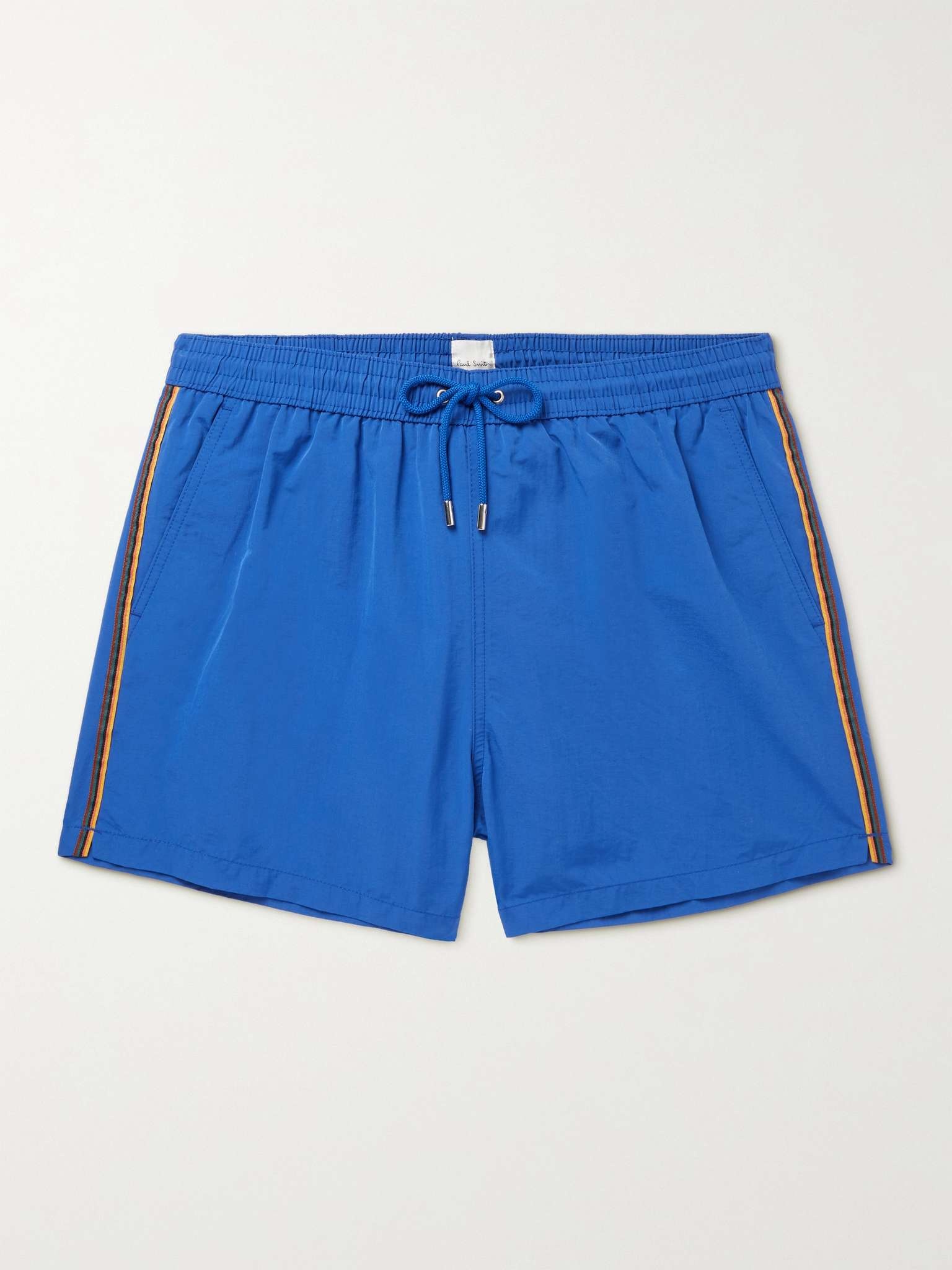 Short-Length Striped Swim Shorts - 1