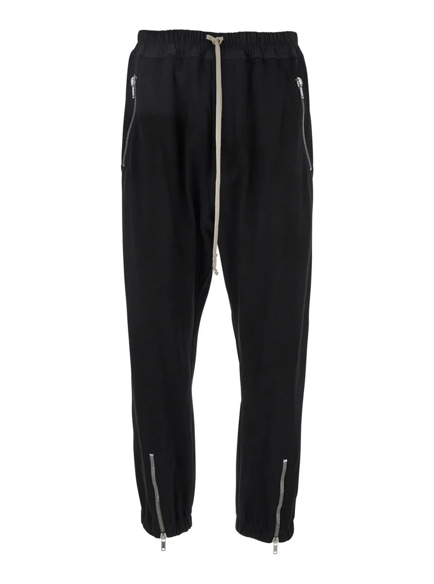 Rick Owens Black Track Pants With Oversized Drawstring In Wool Man - 1
