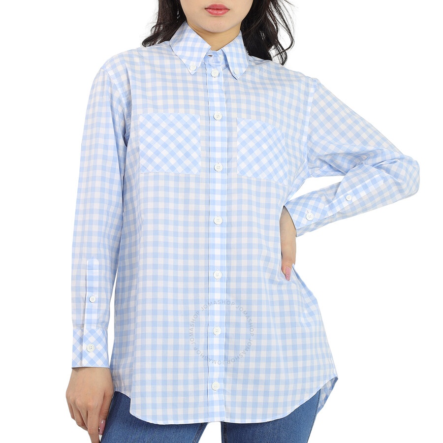 Burberry Ladies Pale Blue Pattern Gingham Cotton Poplin Shirt Dress - 4