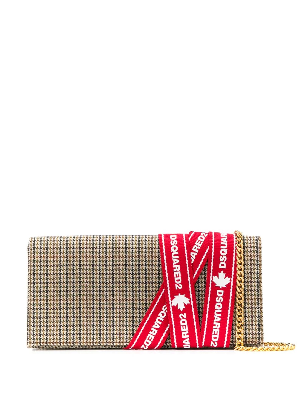 grosgrain-logo houndstooth clutch bag - 1