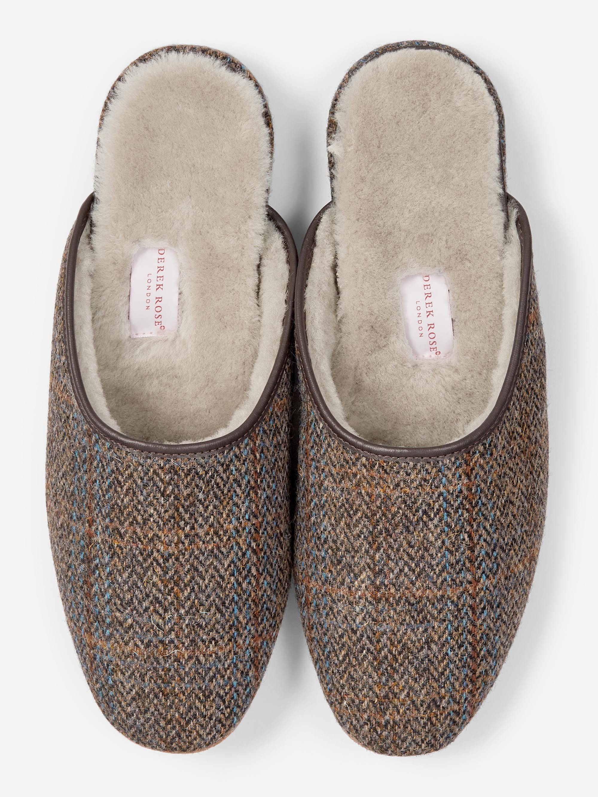 Men's Mule Slippers Douglas 2 Harris Tweed Sheepskin Beige - 5