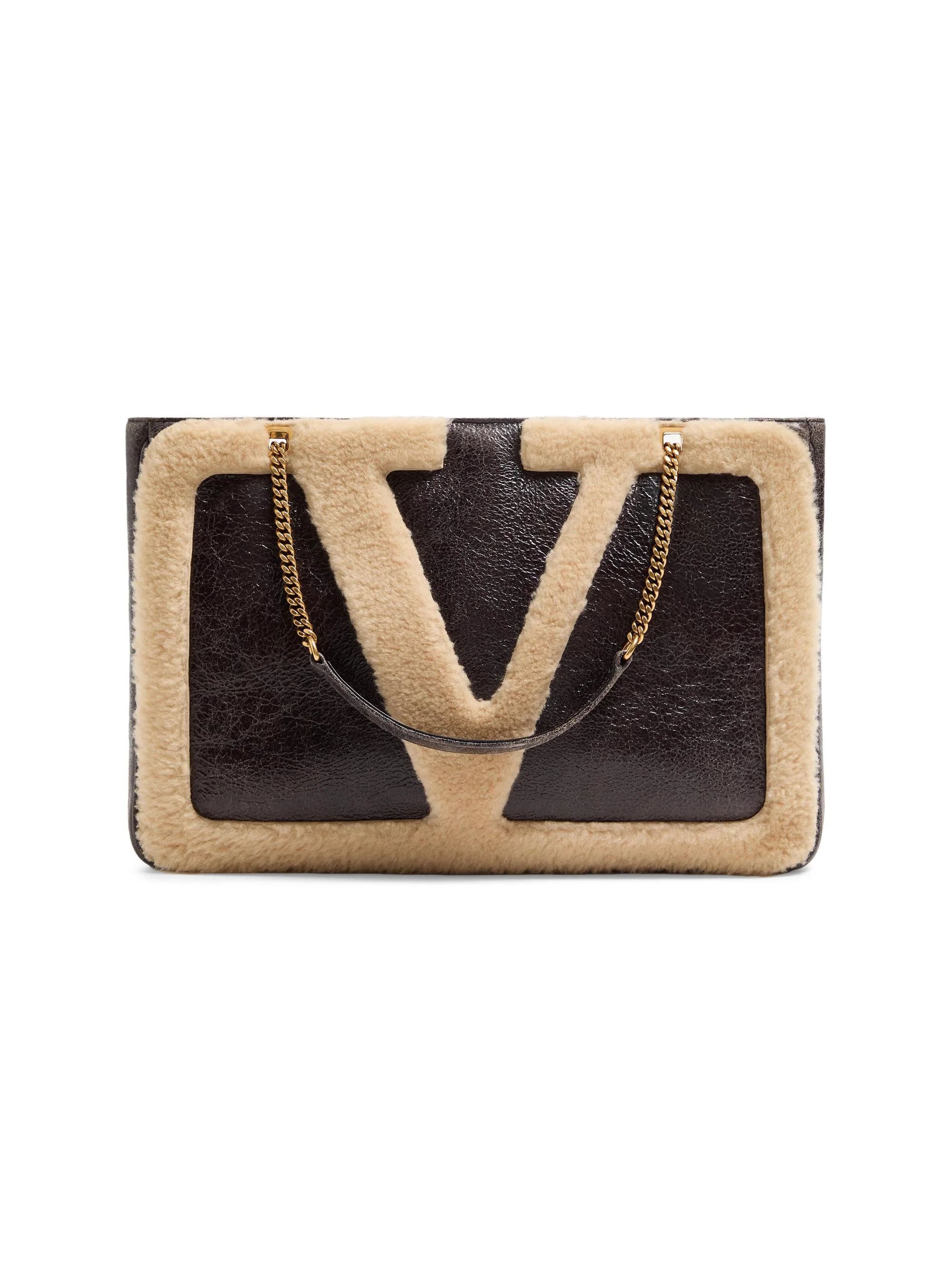 Women's Viva Superstar Medium Shopping Bag in Shearling - Brown Beige - 1