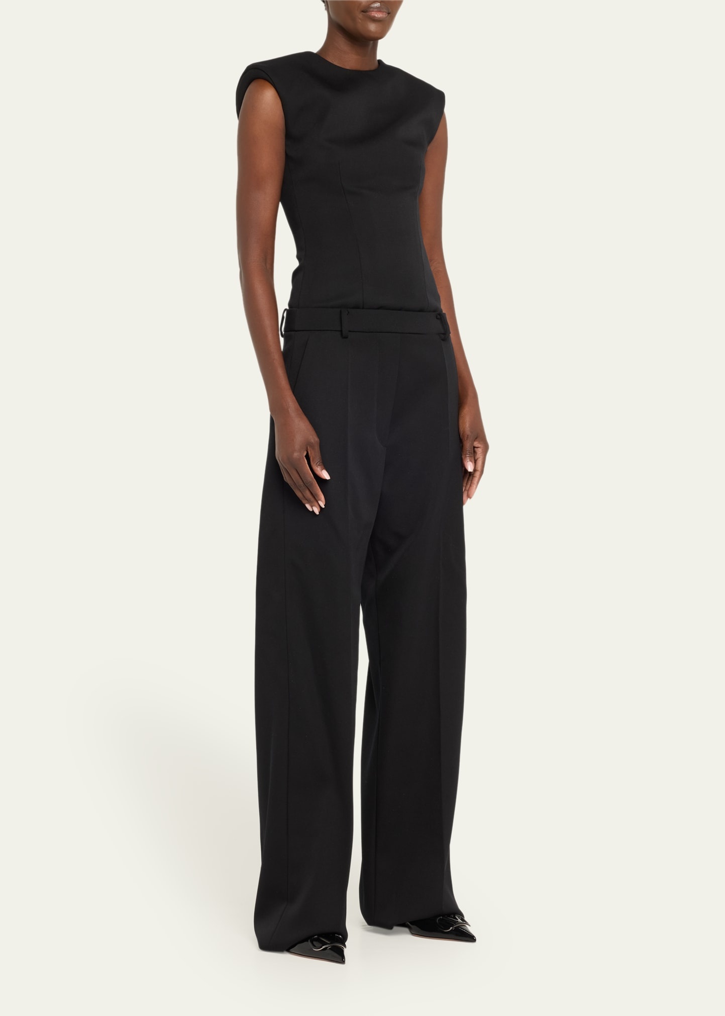 Cap-Sleeve Wool Trouser Jumpsuit - 4