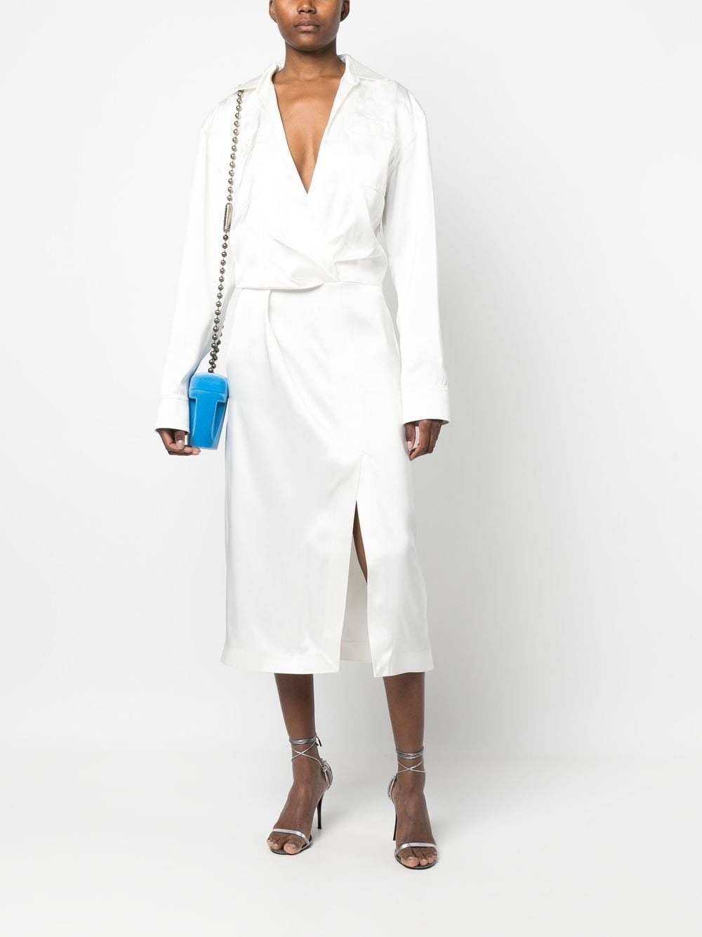 twist-front satin shirt midi dress - 2
