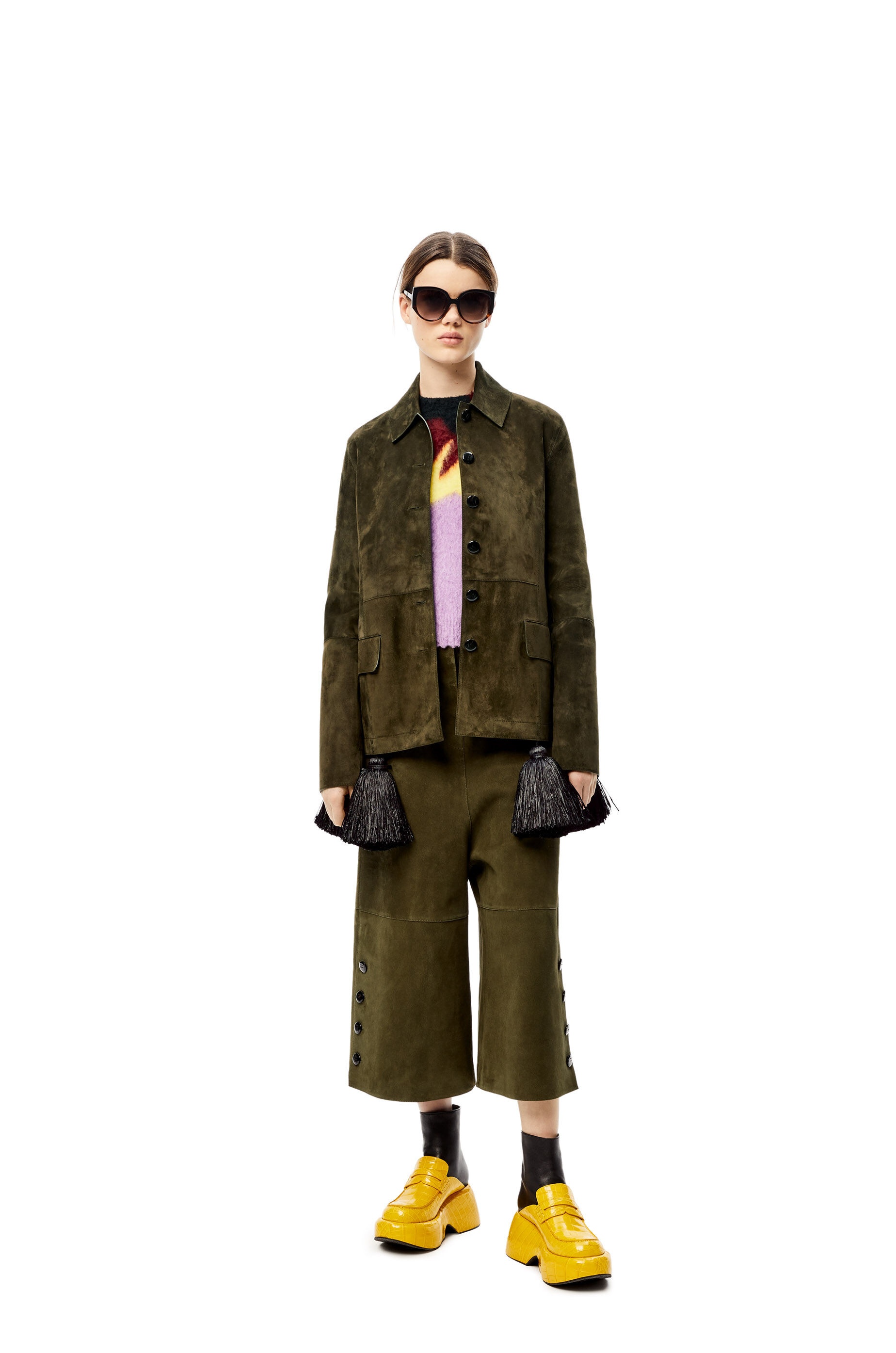 Pompom button jacket in suede - 2