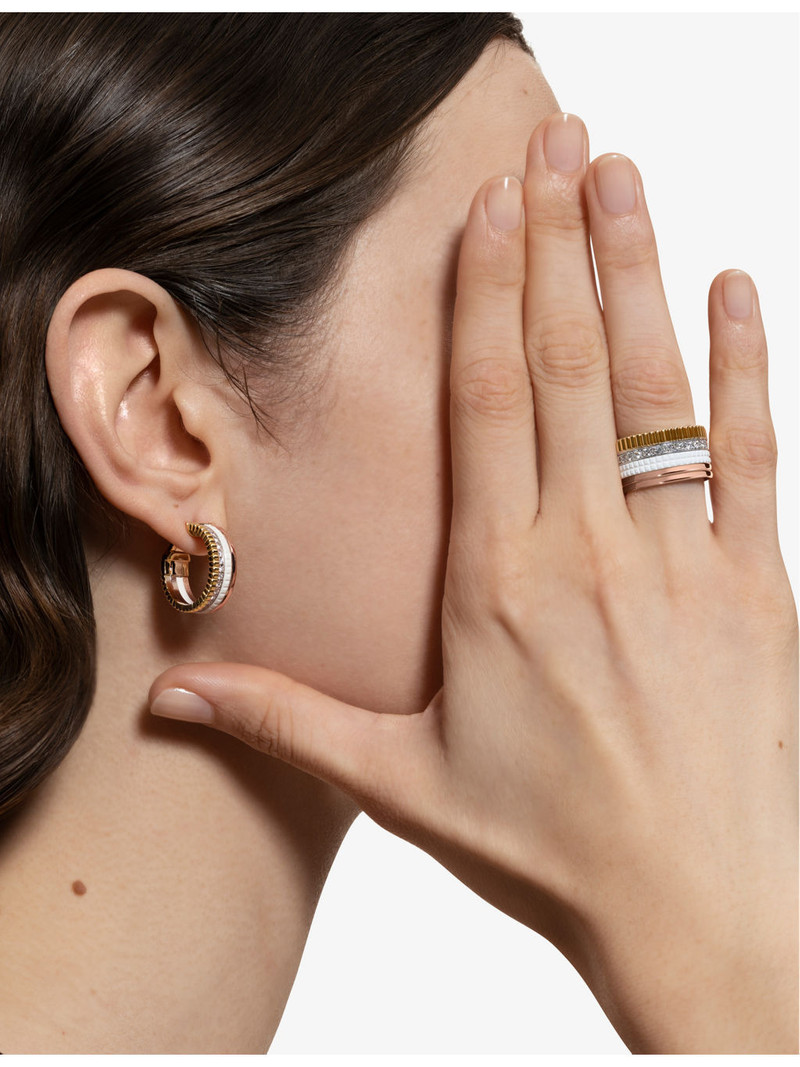 Boucheron Quatre White Edition 18ct white-gold, rose-gold, yellow-gold, ceramic and 0.36ct diamond hoop earrin outlook
