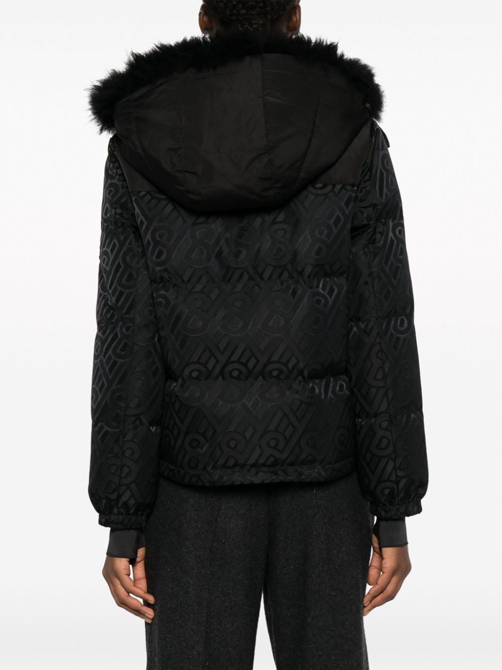 monogram-pattern hooded down jacket - 4