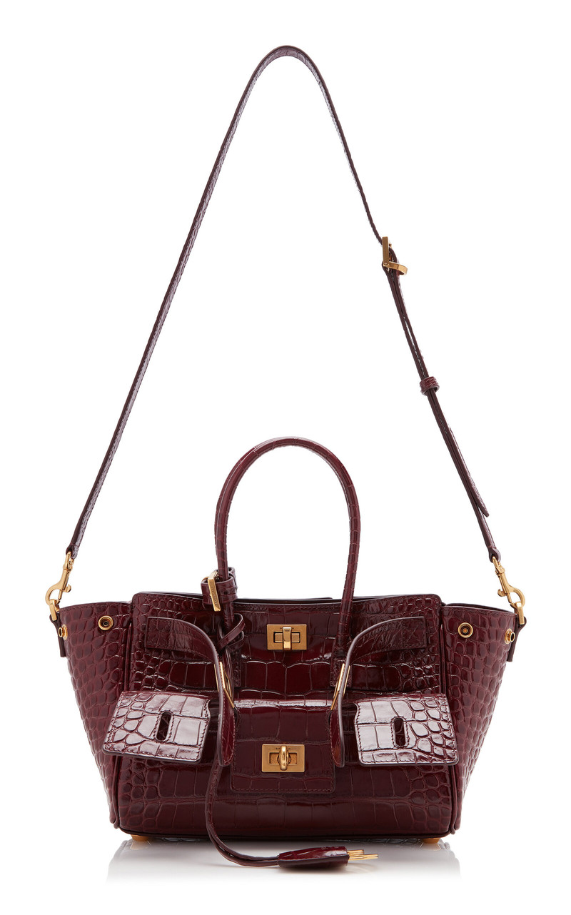 Bel Air Croc-Embossed Leather 휴대용 가방 burgundy 6