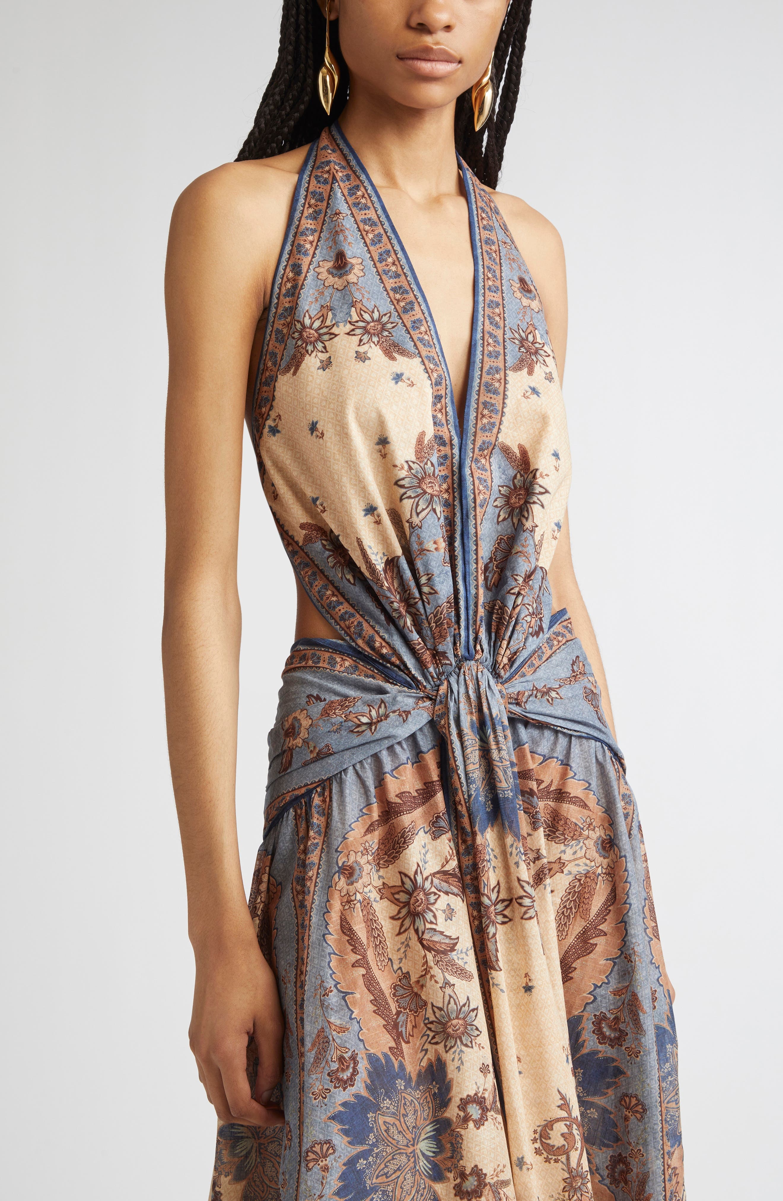 Zimmermann Ascension Paisley Floral Halter Neck Maxi Dress in Blue/Cream Indienne Floral at Nordstro - 4