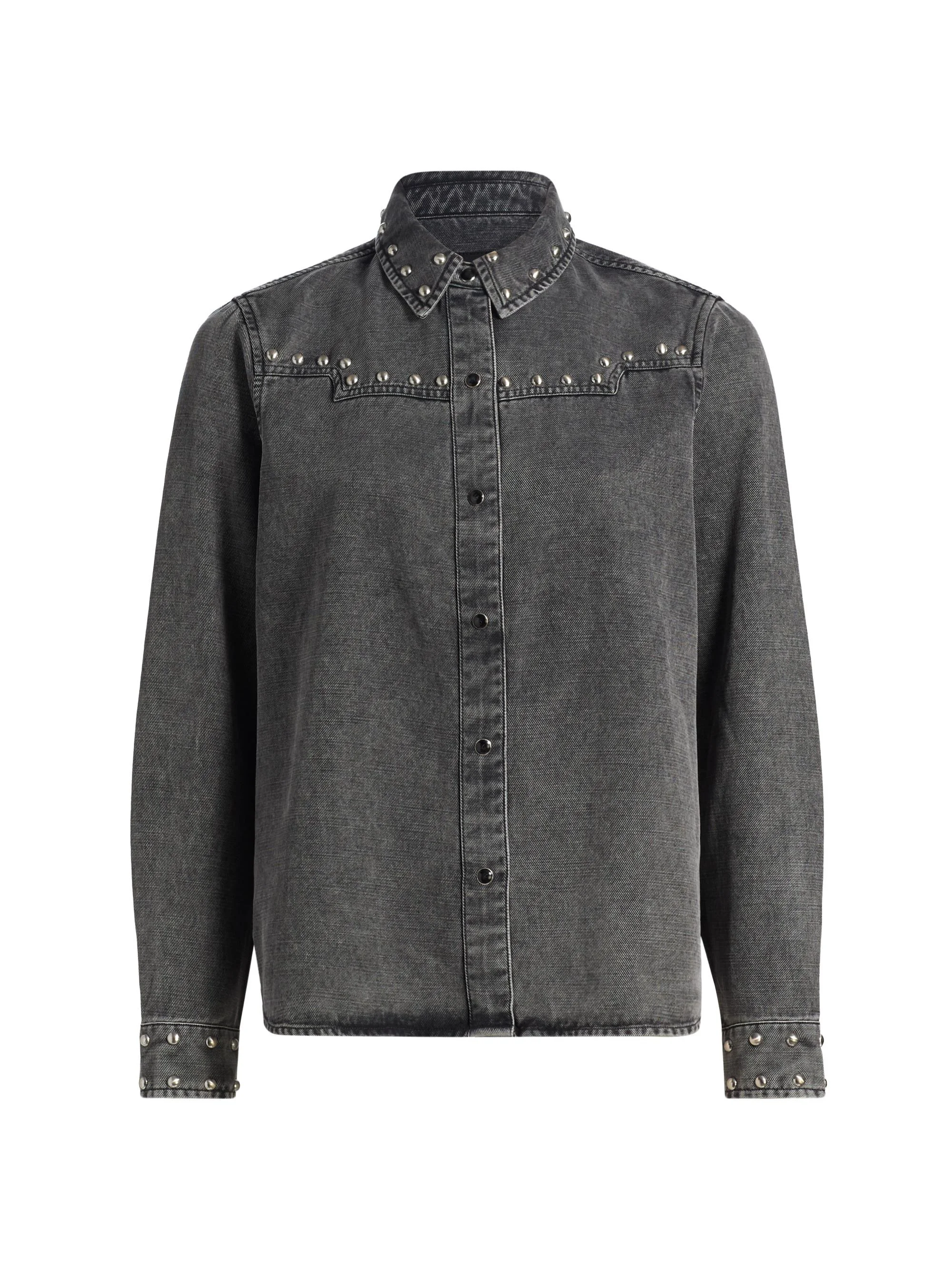 Women's Vinea Studded Point-Collar Denim Shirt - Black - 1