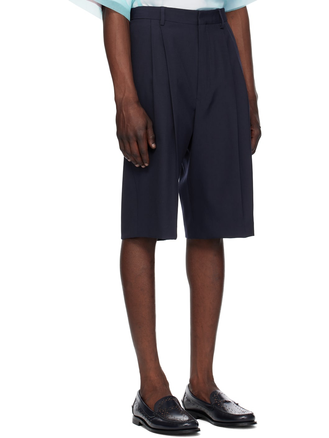 Navy Tailored Wool Shorts - 2