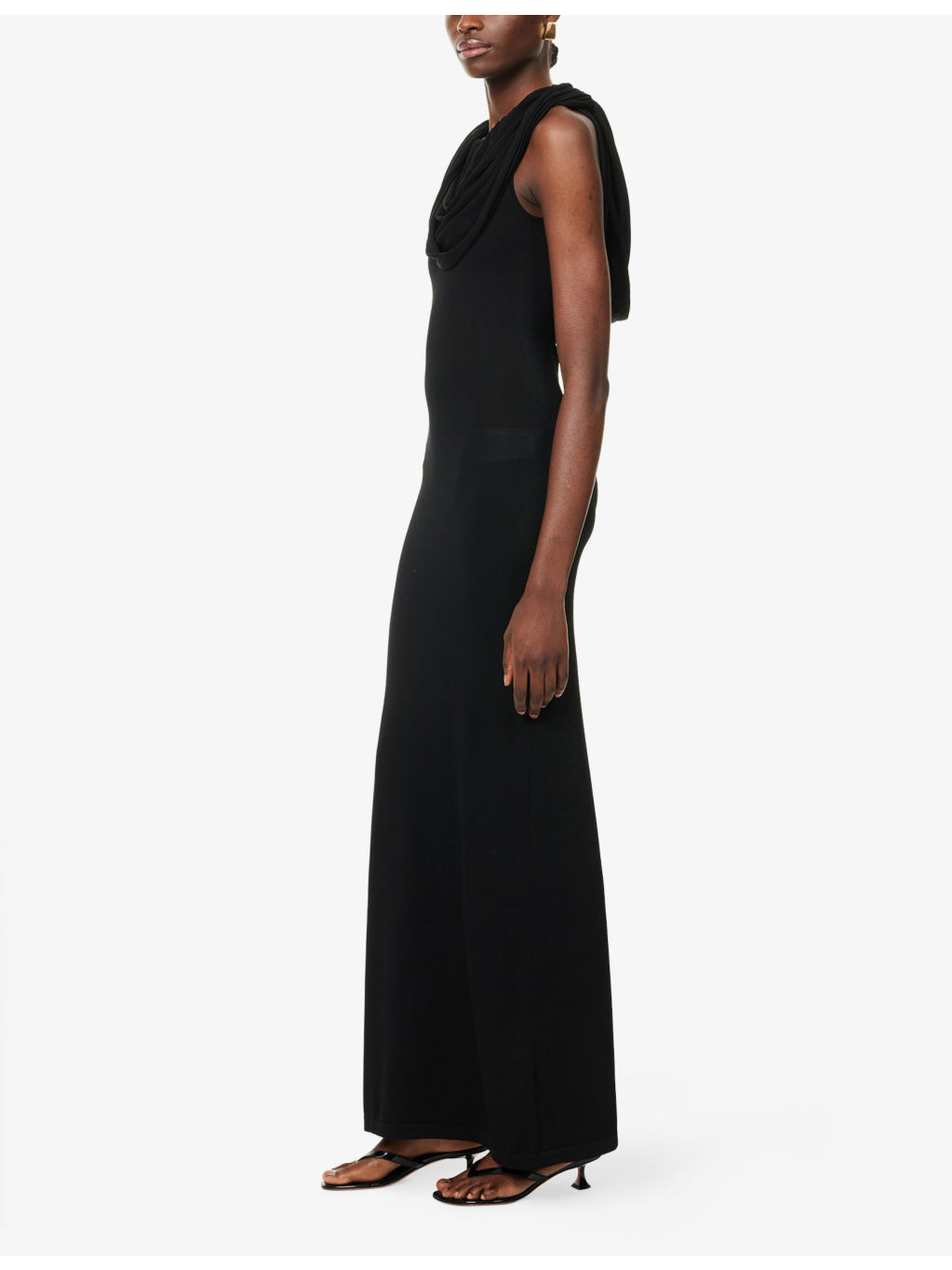Cowl-Neck Sleeveless Knitted Maxi Dress - 3
