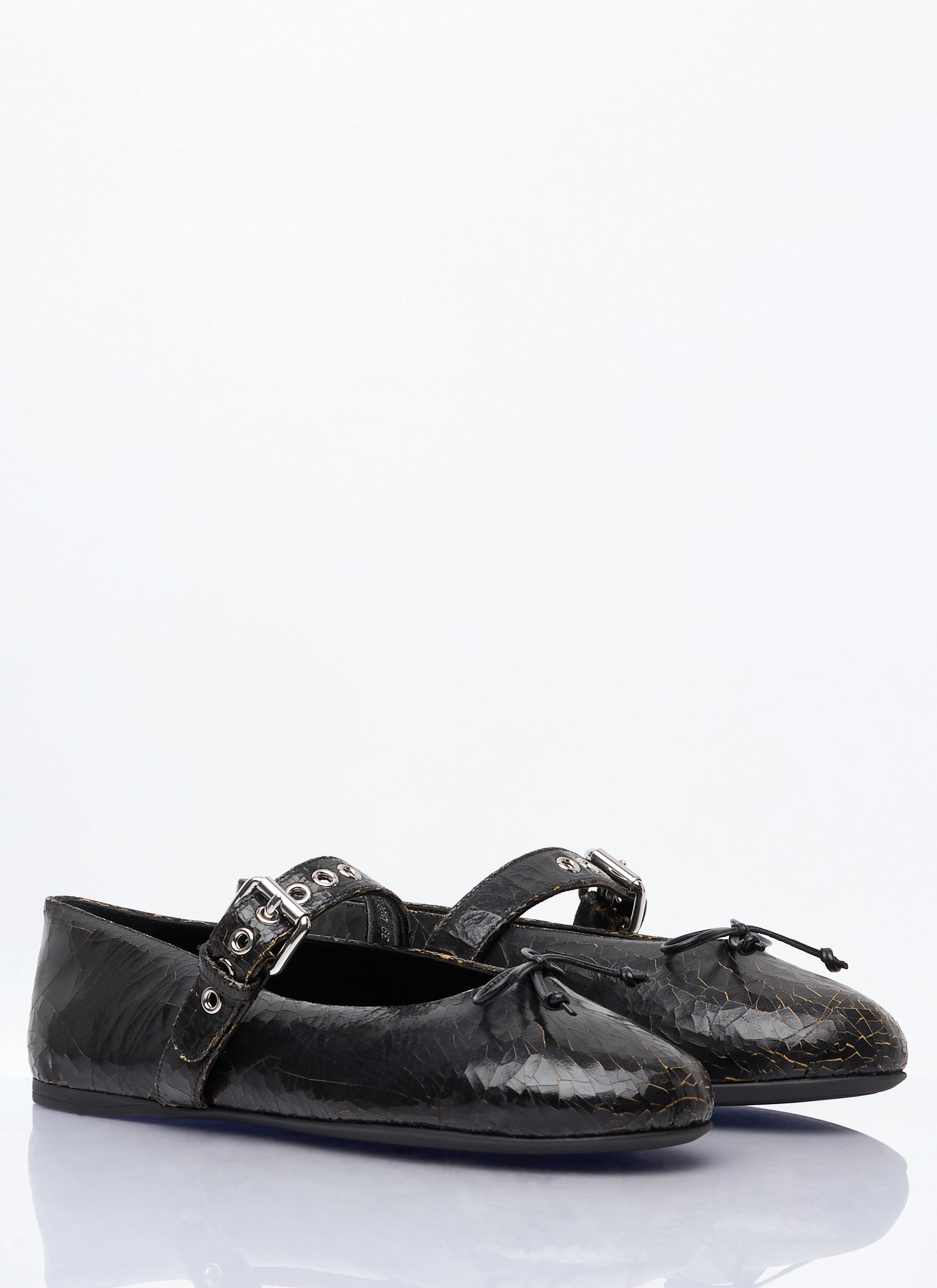 Miu Miu Women Crackled Leather Ballerina Shoes - 3