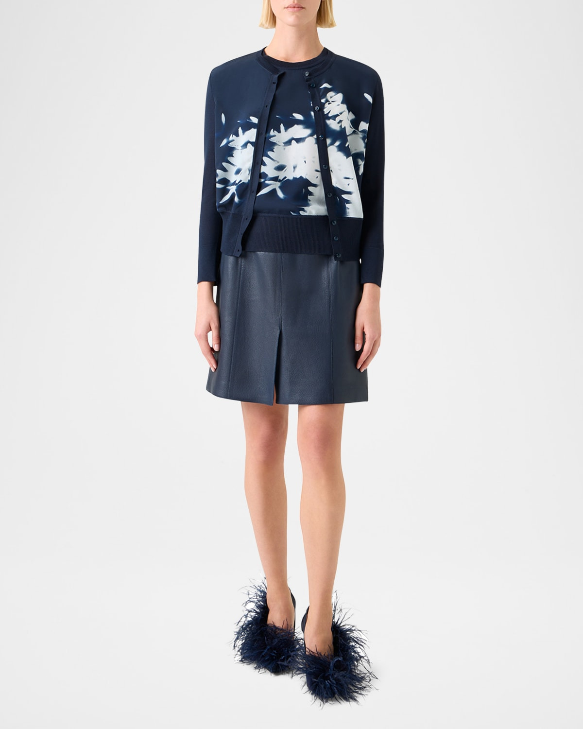 Wildflower-Print Silk Panel Crewneck Cardigan - 2