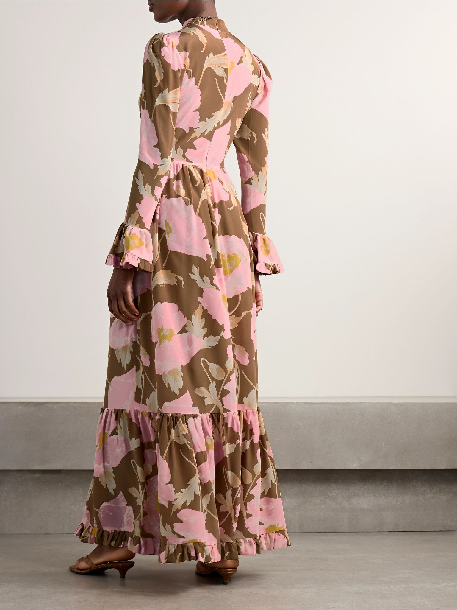 Visconti tiered ruffled floral-print silk crepe de chine maxi dress Pink - 3
