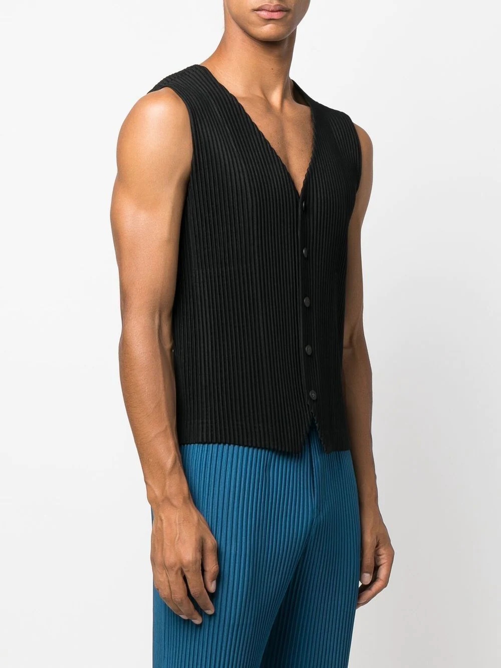 plissé V-neck waistcoat - 3