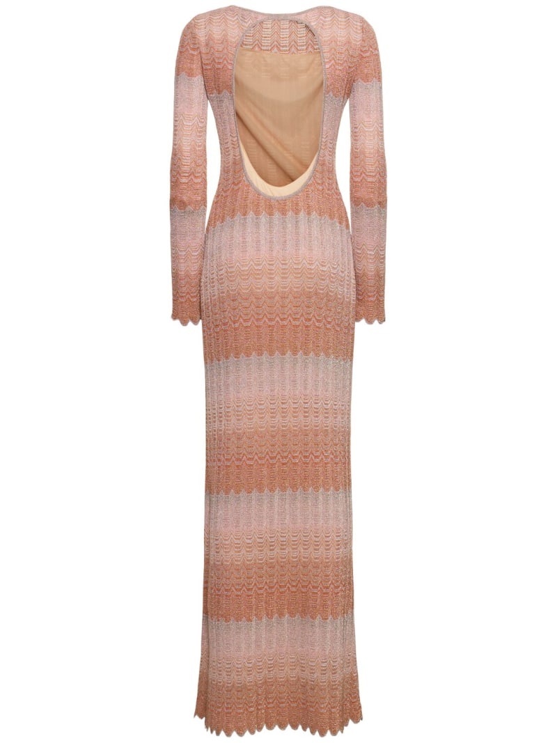 Knit long sleeve viscose lamé maxi dress - 5