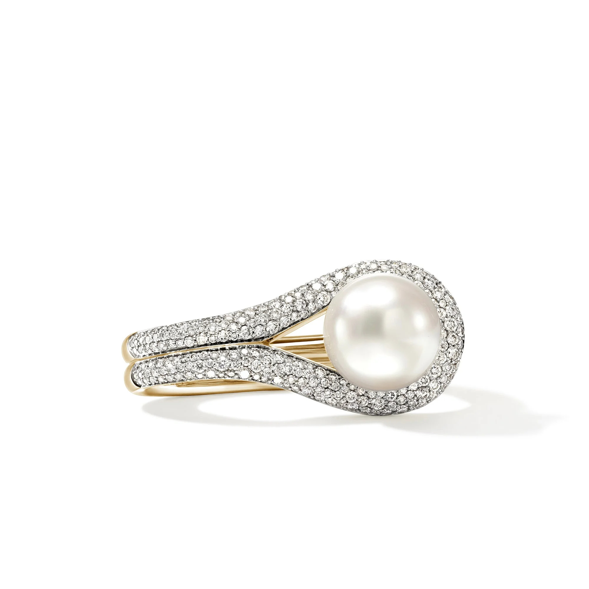 Surf Two Finger Ring, Gold, Diamonds, Pearl - 1