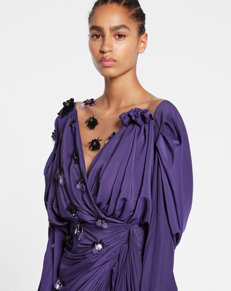 SHORT DRAPED LONG-SLEEVE DRESS WITH EMBROIDERY - 4