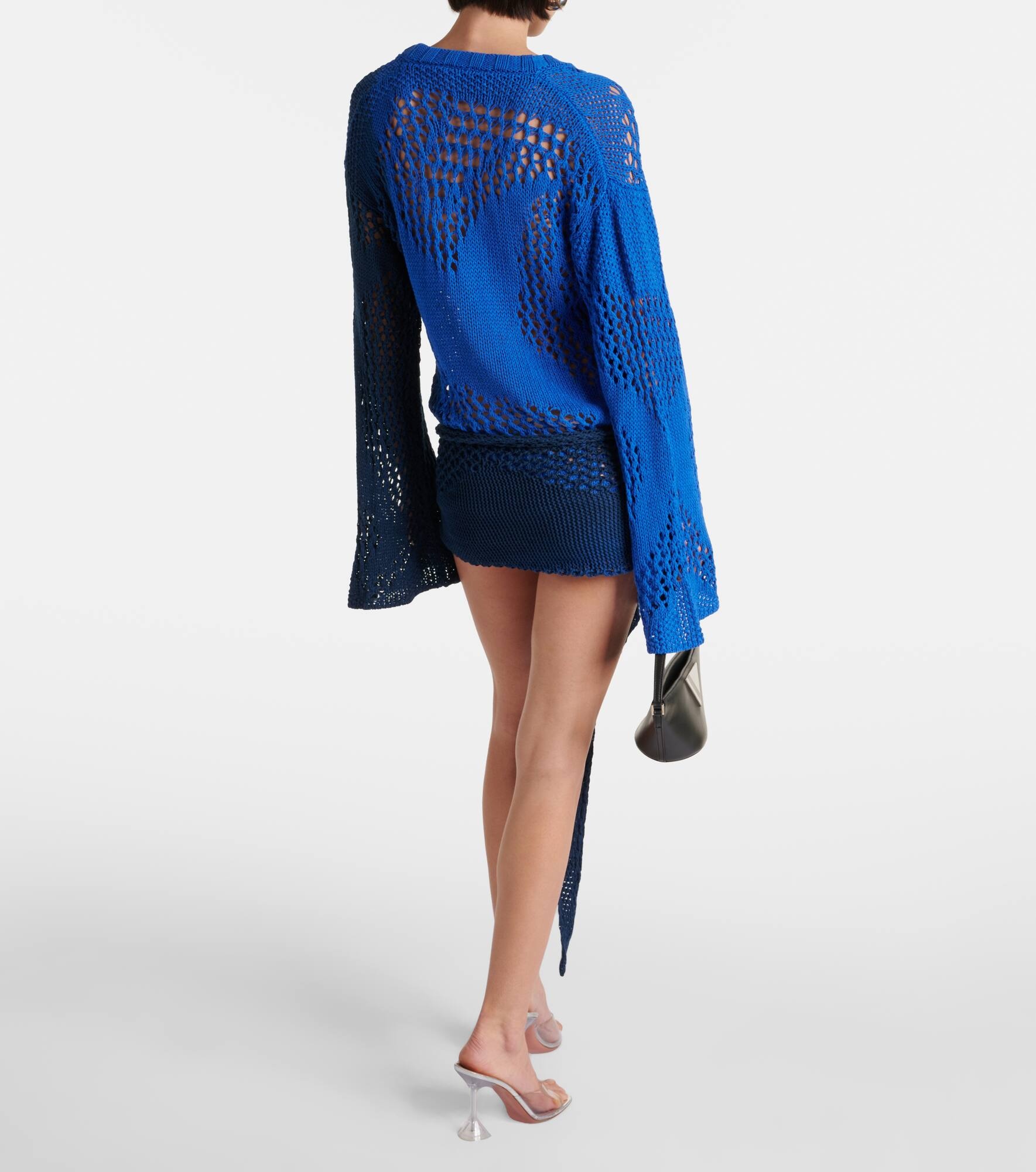 Belted printed cotton crochet minidress - 3