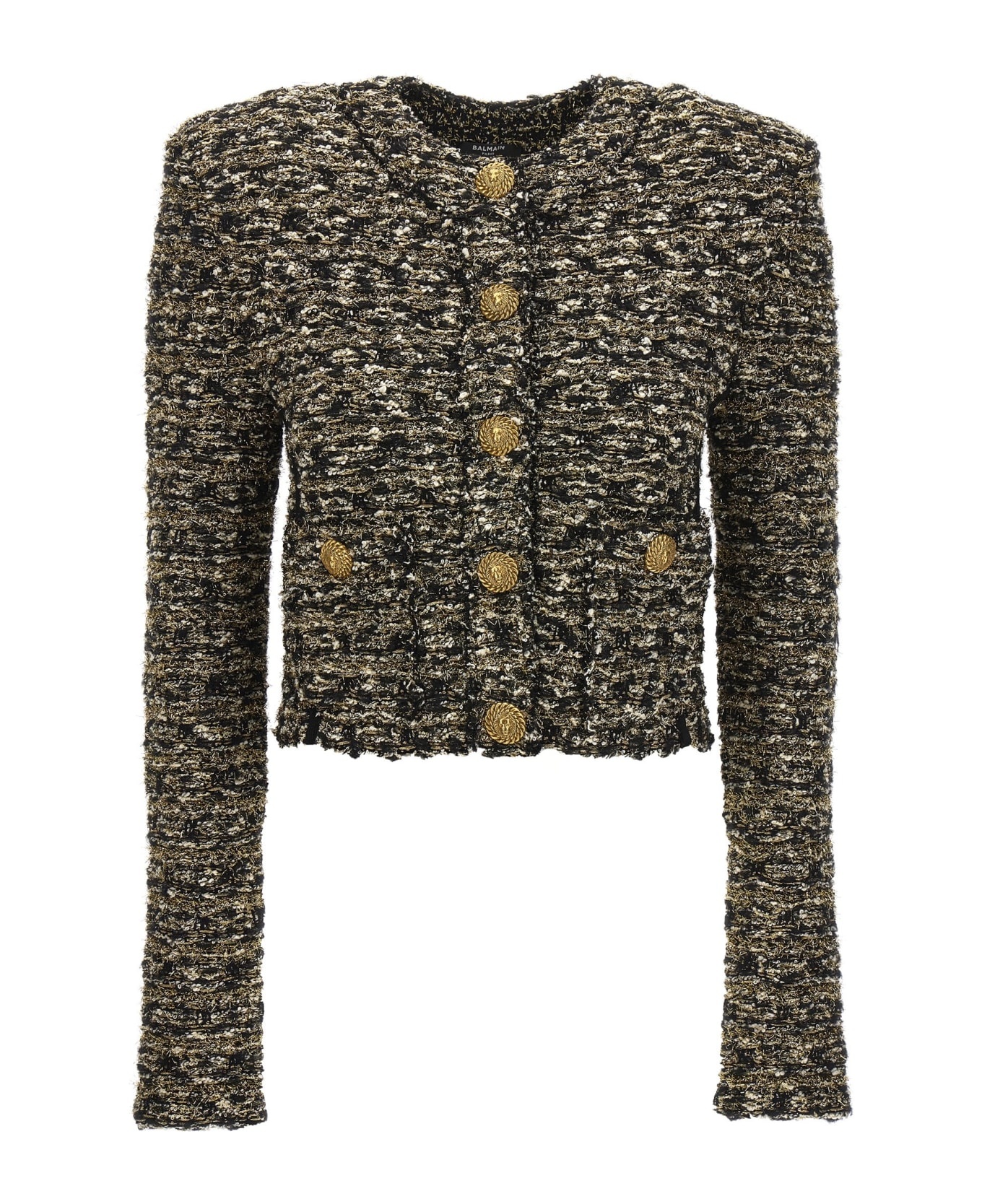 Collarless Tweed Cropped Jacket - 1