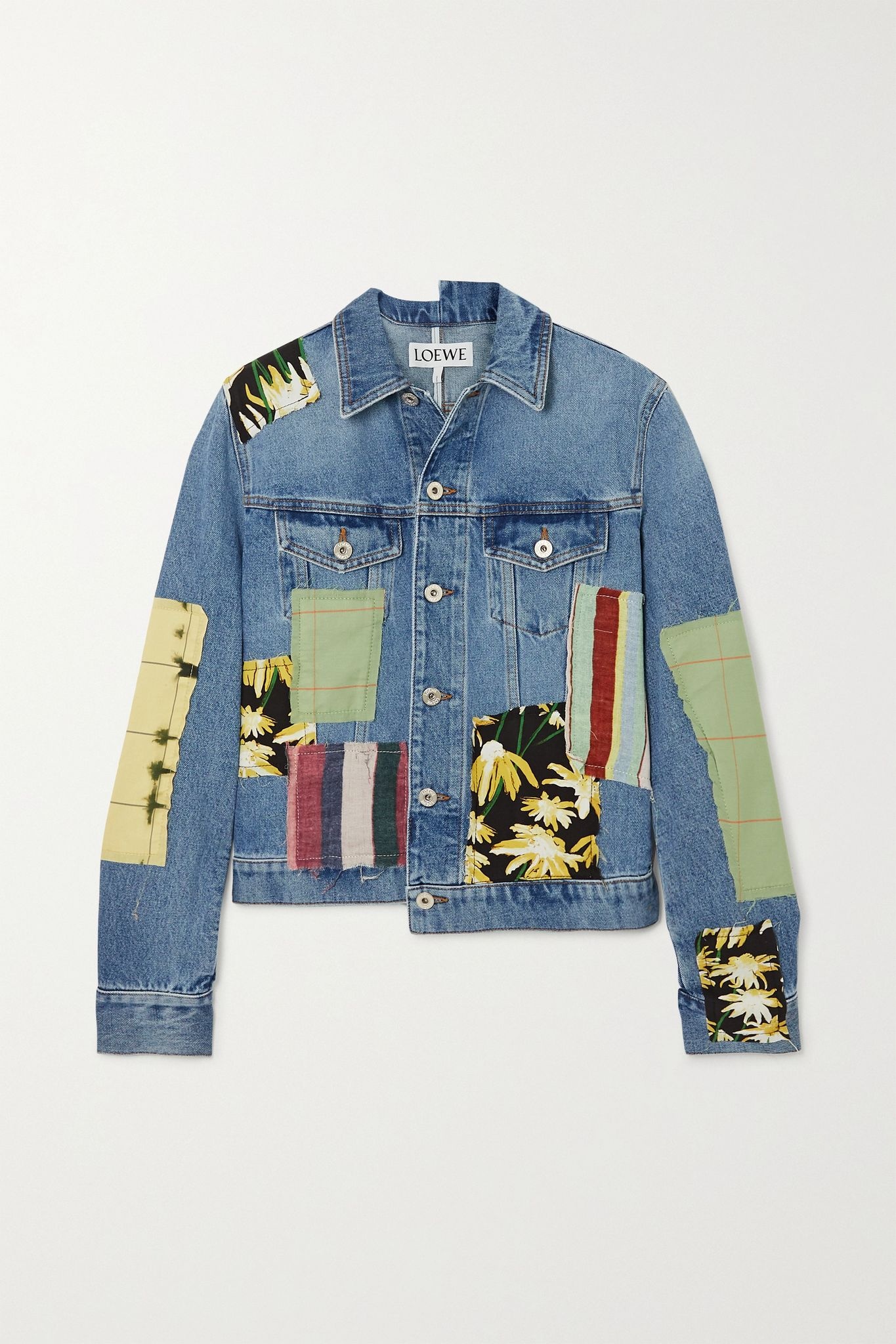 Patchwork denim printed cotton and silk-blend jacket - 1