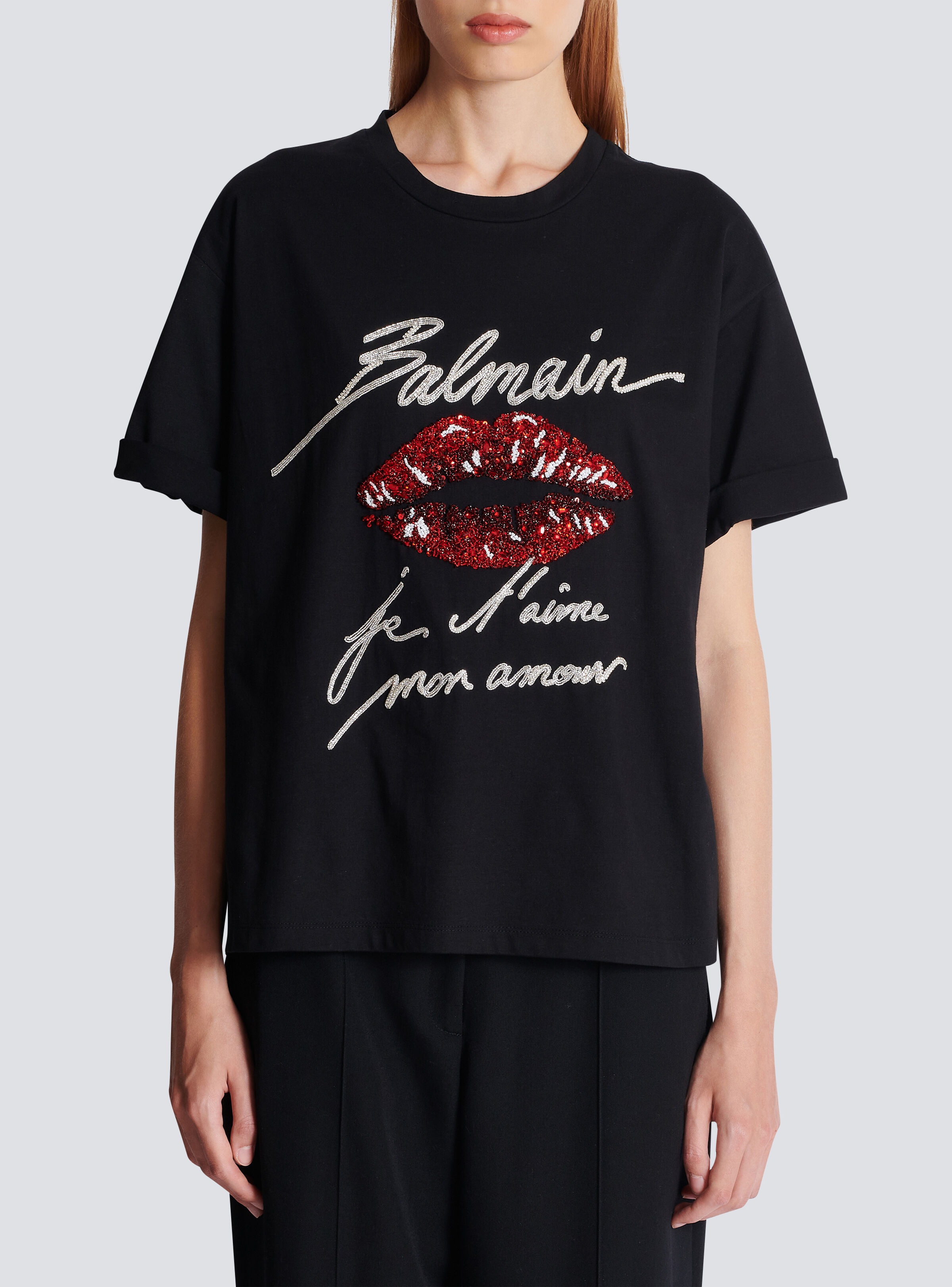 Short-sleeved T-shirt with Kiss embroidery - 5