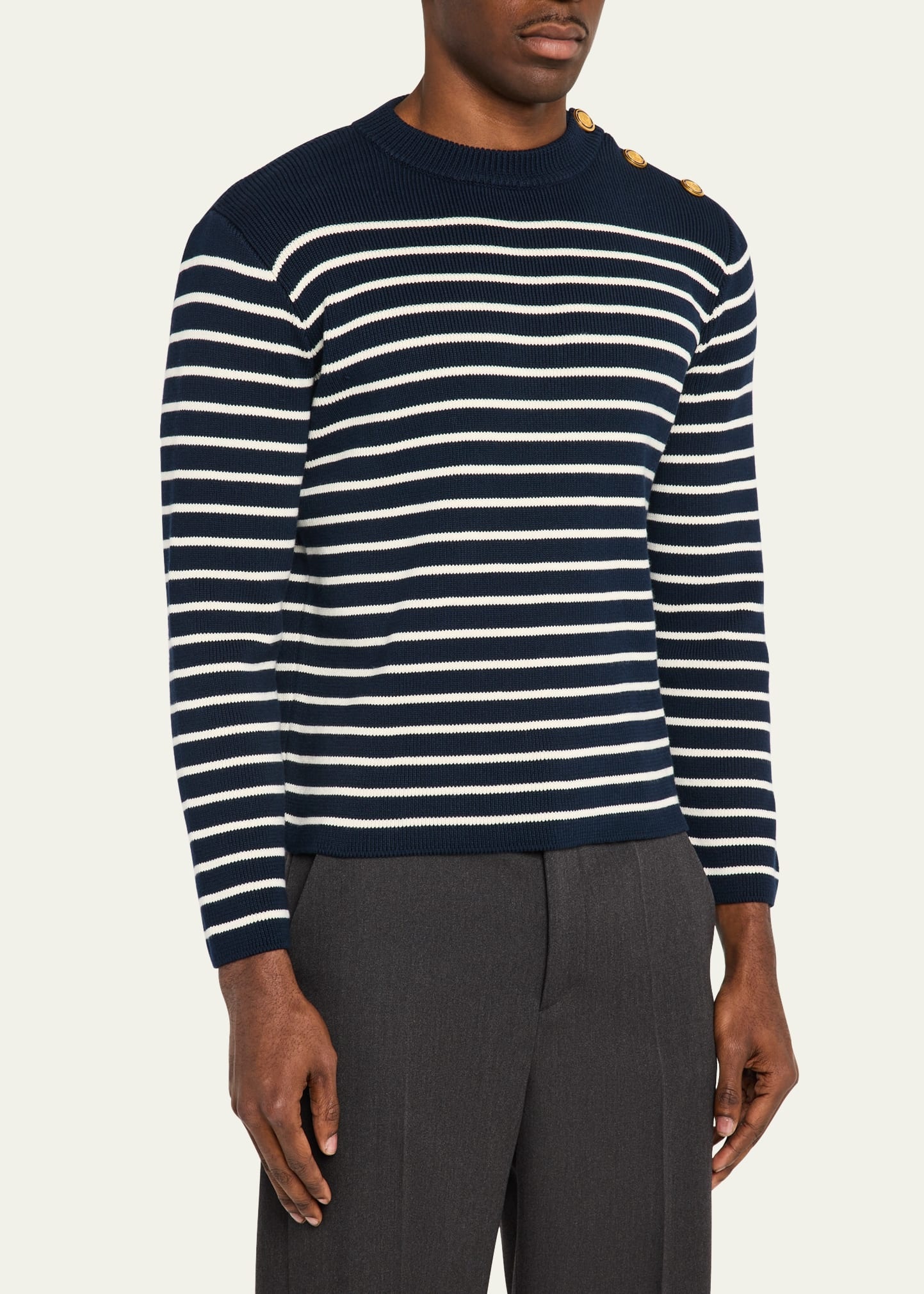 Men's Striped Button-Shoulder Sweater - 4